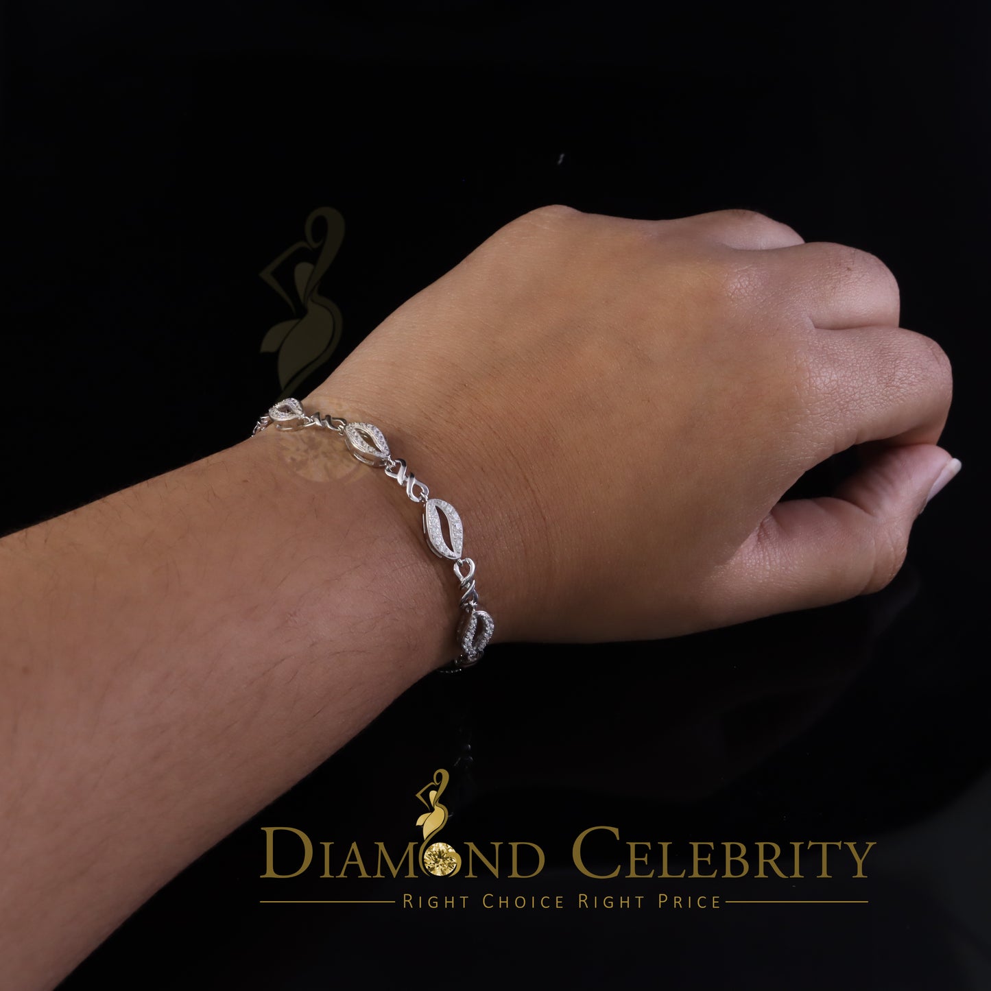 Diamondcelebritees White Sterling Silver Fashion Design Ladies Bracelet with Cubic Zirconia Size 7