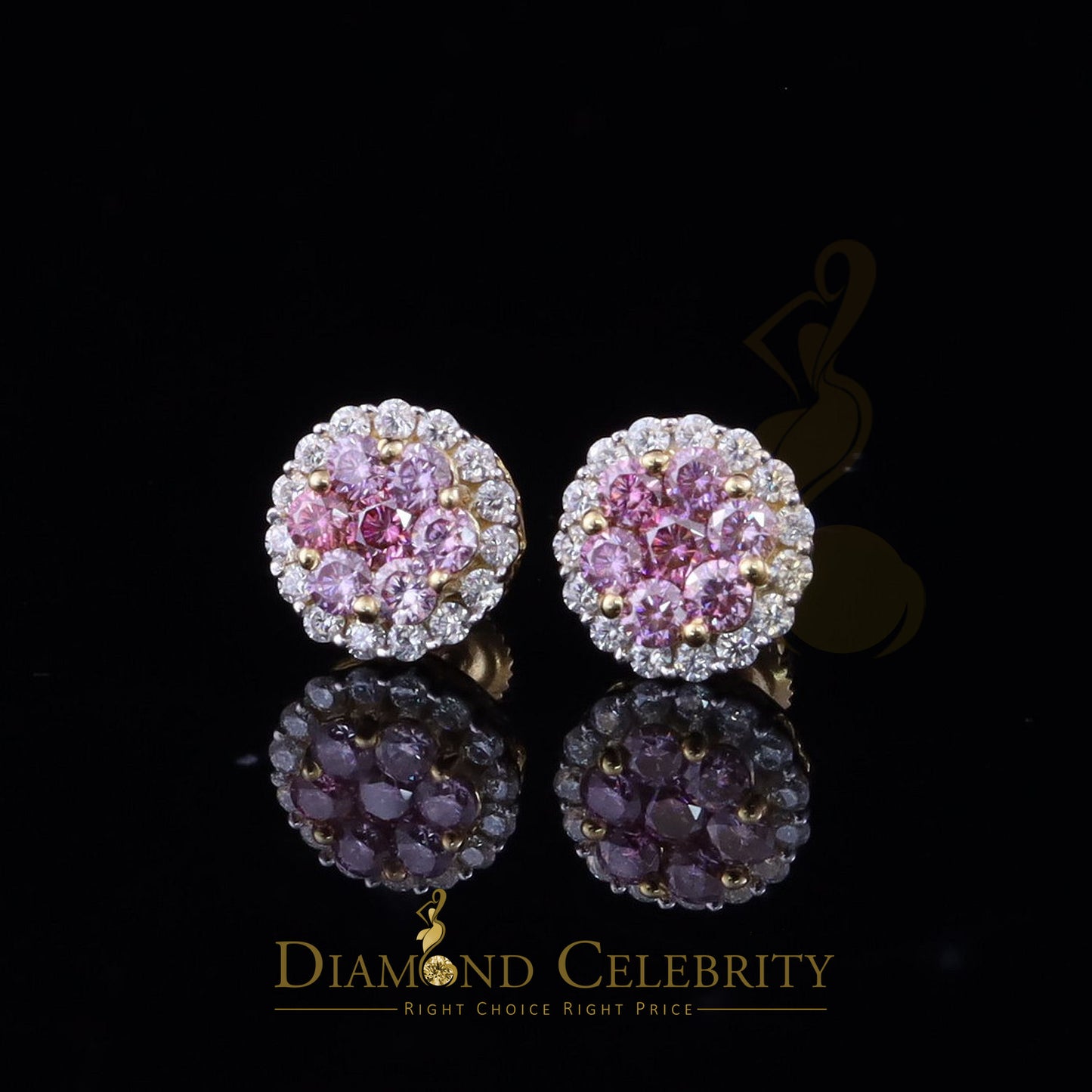 DiamondCelebritees Men's/Women's 925 Silver Yellow 1.33ct VVS D Pink Moissanite Round Stud Earrings