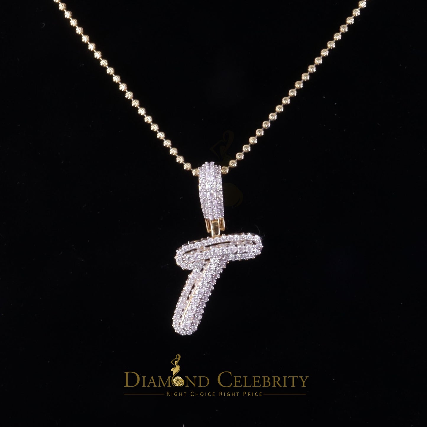 DiamondCelebritees Yellow Cursive 3D Alphabet Shape 925 Sterling Silver Cubic Zirconia Pendant