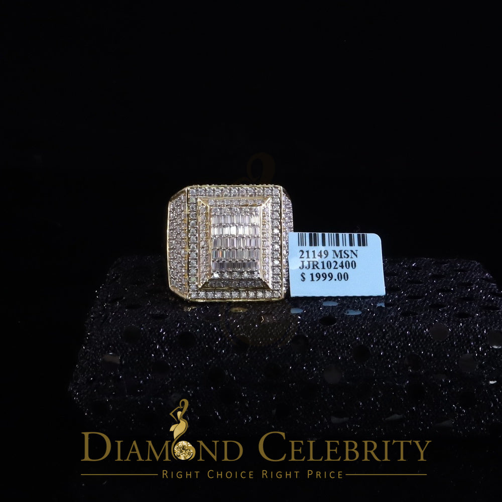 DiamondCelebritees Men's baguette 925 Yellow Silver 4.00ct VVS 'D' Moissanite 3D Square Rings SZ 10