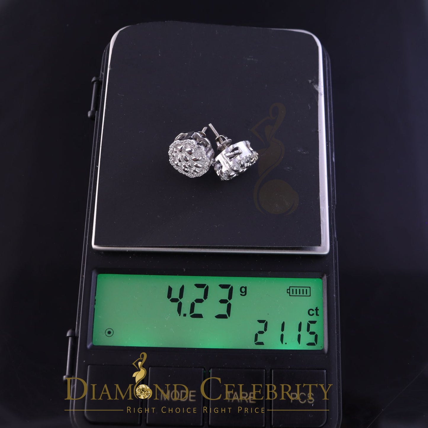 DiamondCelebritees 925 White Silver Nuggtte's 1.38ct Cubic Zirconia Hip Hop Women's Flower Earrings
