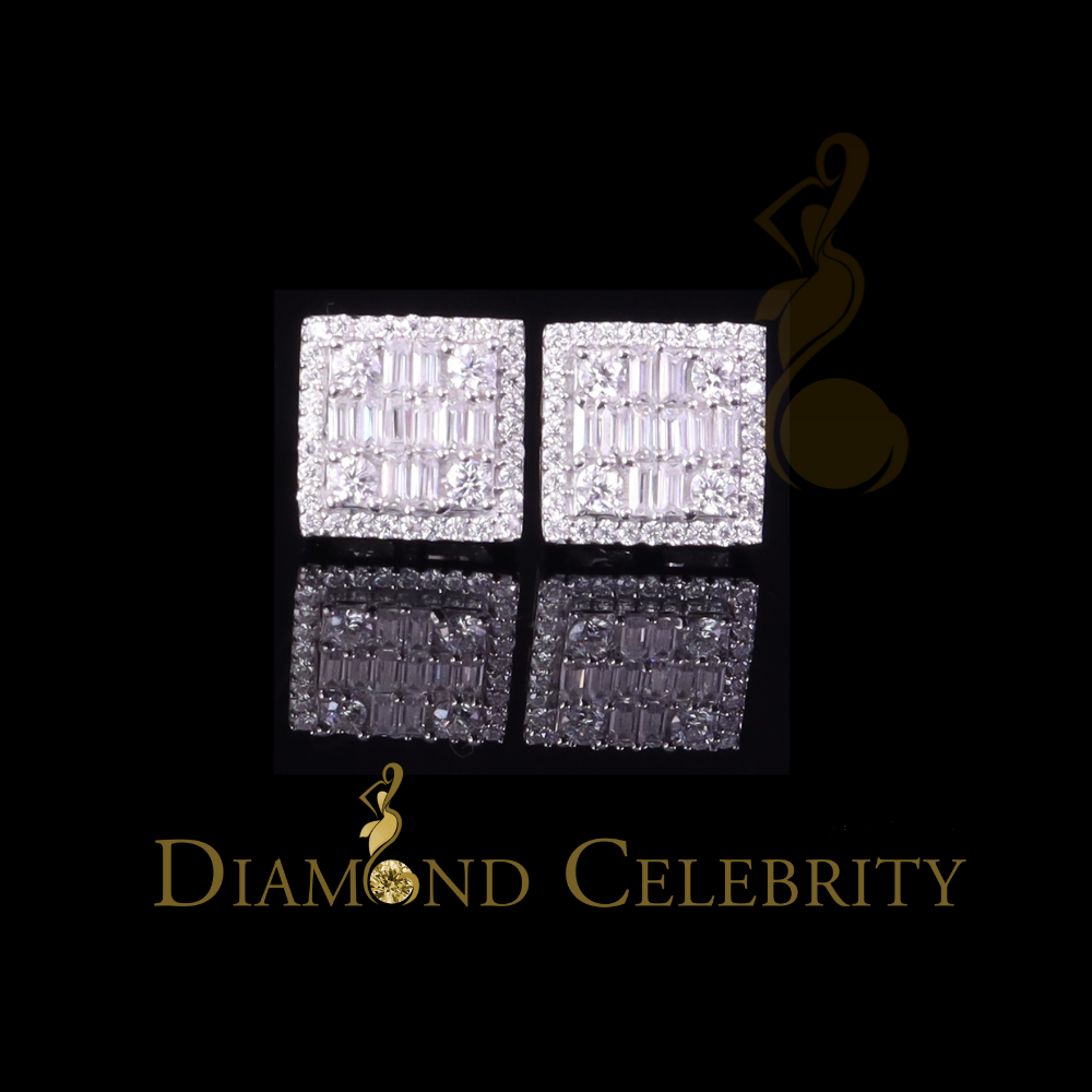 Diamondcelebritees 925 Silver White 1.00ct VVS 'D' Moissanite Men's/Womens Square Stud Earrings