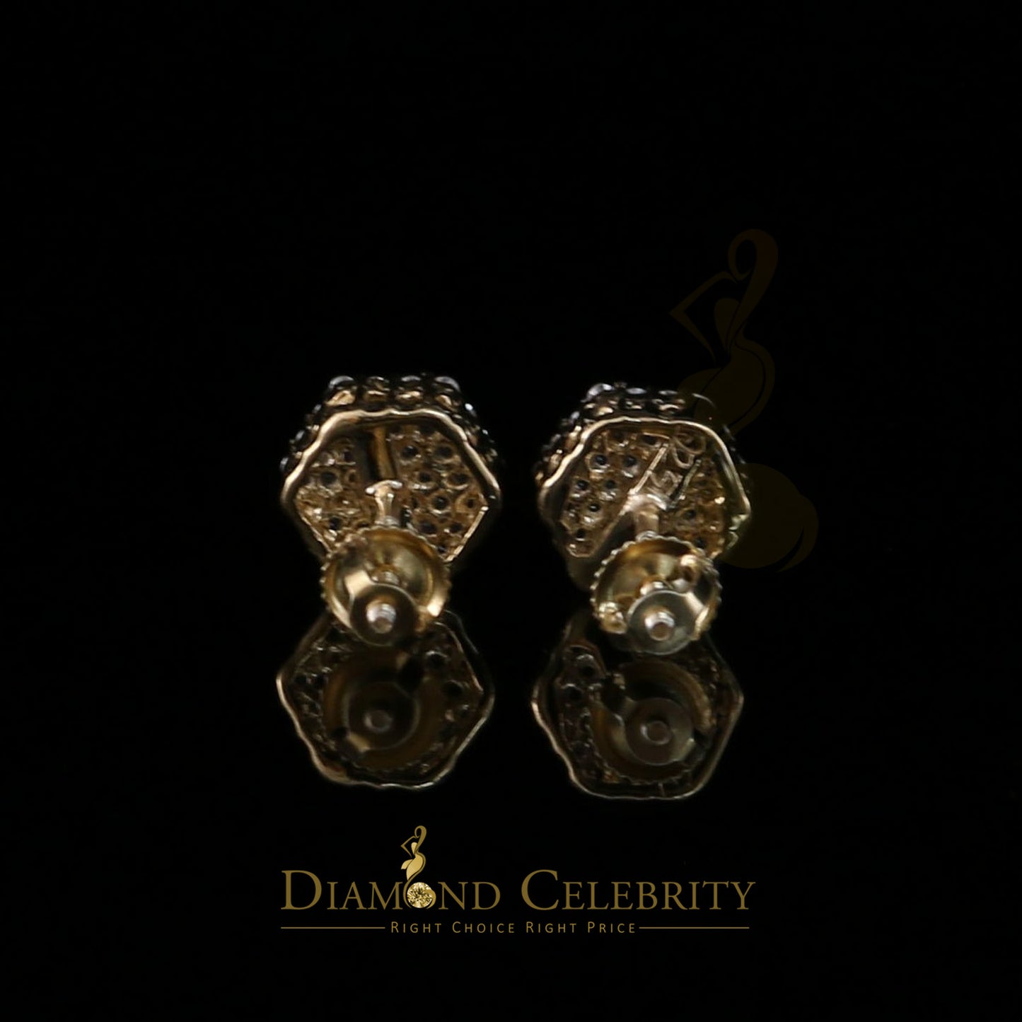 DiamondCelebritees 925 Yellow Silver Hip Hop 0.74ct Cubic Zirconia Women's & Men's Hexagon Earrings