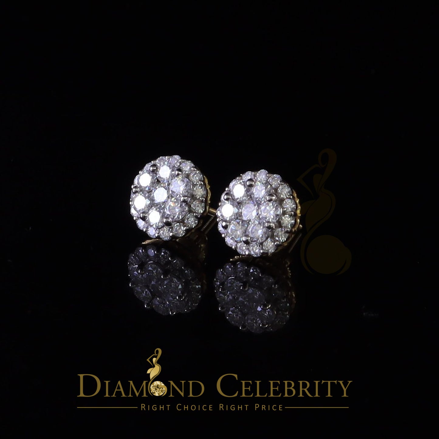 DiamondCelebritees Genuine 2.0ct Vvs 'D' Color Moissanite Cluster Earring 10k Real Yellow Gold