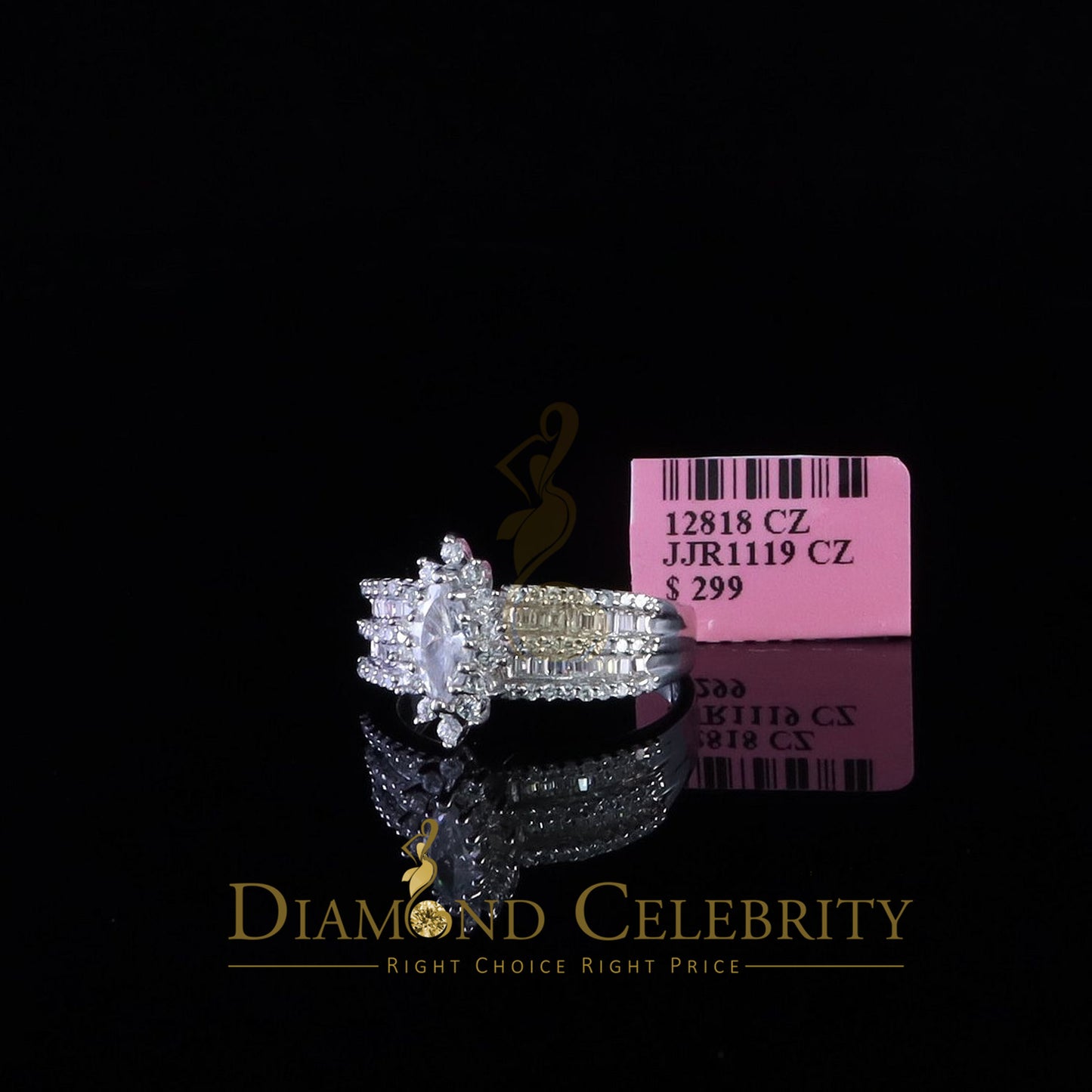 DiamondCelebritees Diamond Celebrity 925 White Sterling Silver 129 Cubic Zirconia Bridal Ring SZ 8