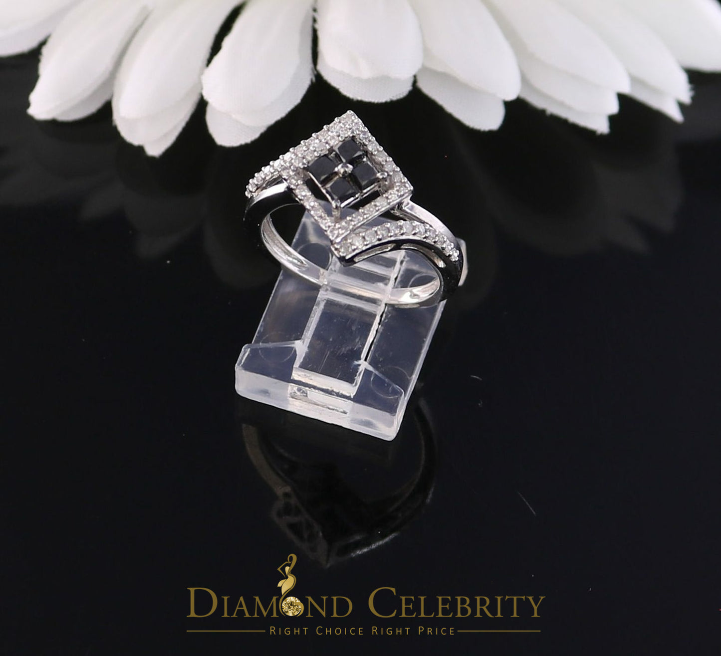 DiamondCelebritees Real 10kt White Gold with 0.50CT Real Diamond Four squrre FashionRing Size 6.5