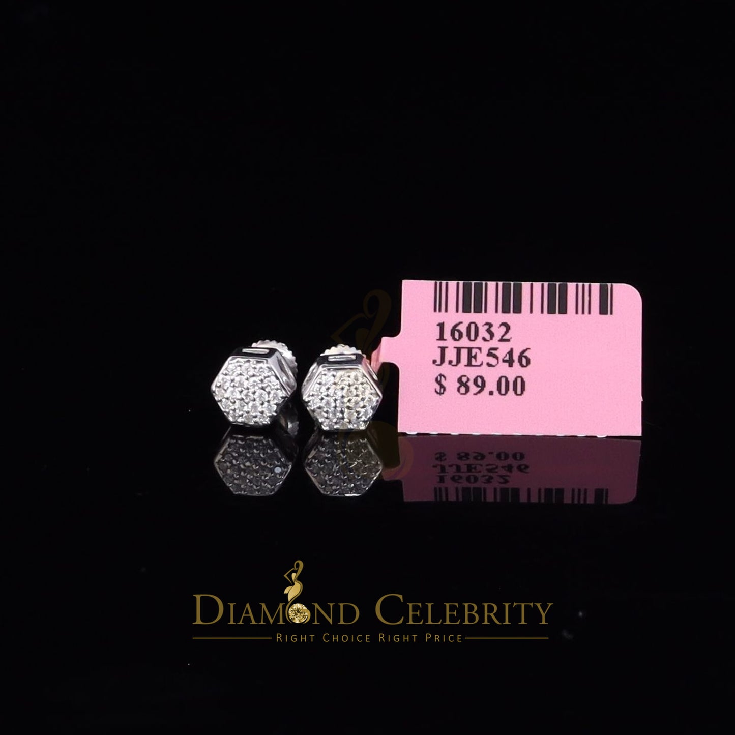 DiamondCelebritees White 925 Silver 0.38ct Cubic Zirconia Women's & Men's Hip Hop Hexagon Earrings