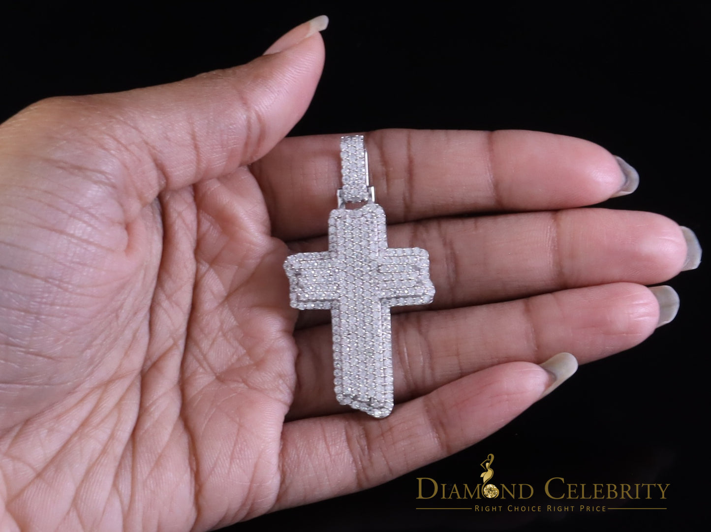 Diamondcelebritees Yellow Sterling Silver 3.0ct VVS D Moissanite Charm Cross Pendant Men's & Women