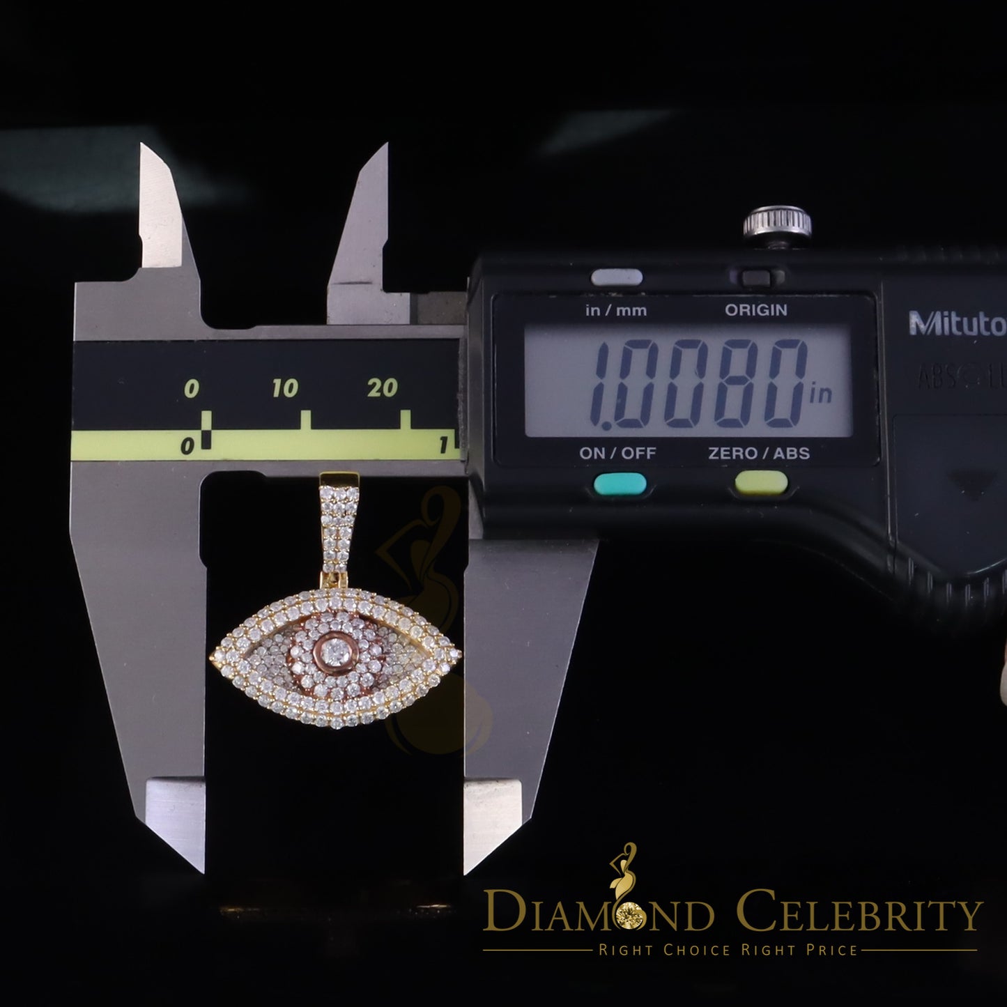 Diamondcelebritees 2CT VVS D Moissanite Yellow Silver Charm Evil Eye 1.00 Inch pendant Men & Women