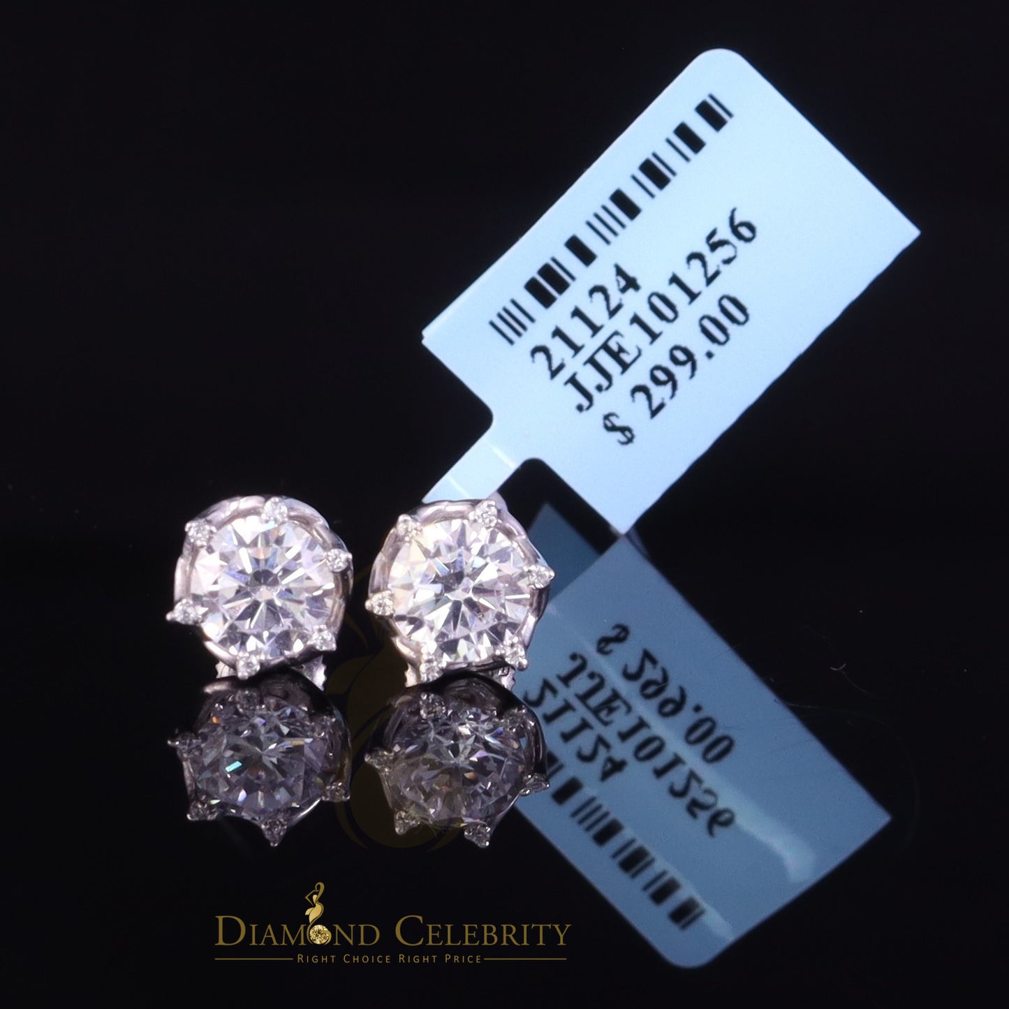 Diamondcelebritees Men's/Womens 925 Silver White 1.50 ct VVS 'D' Moissanite Round Stud Earrings