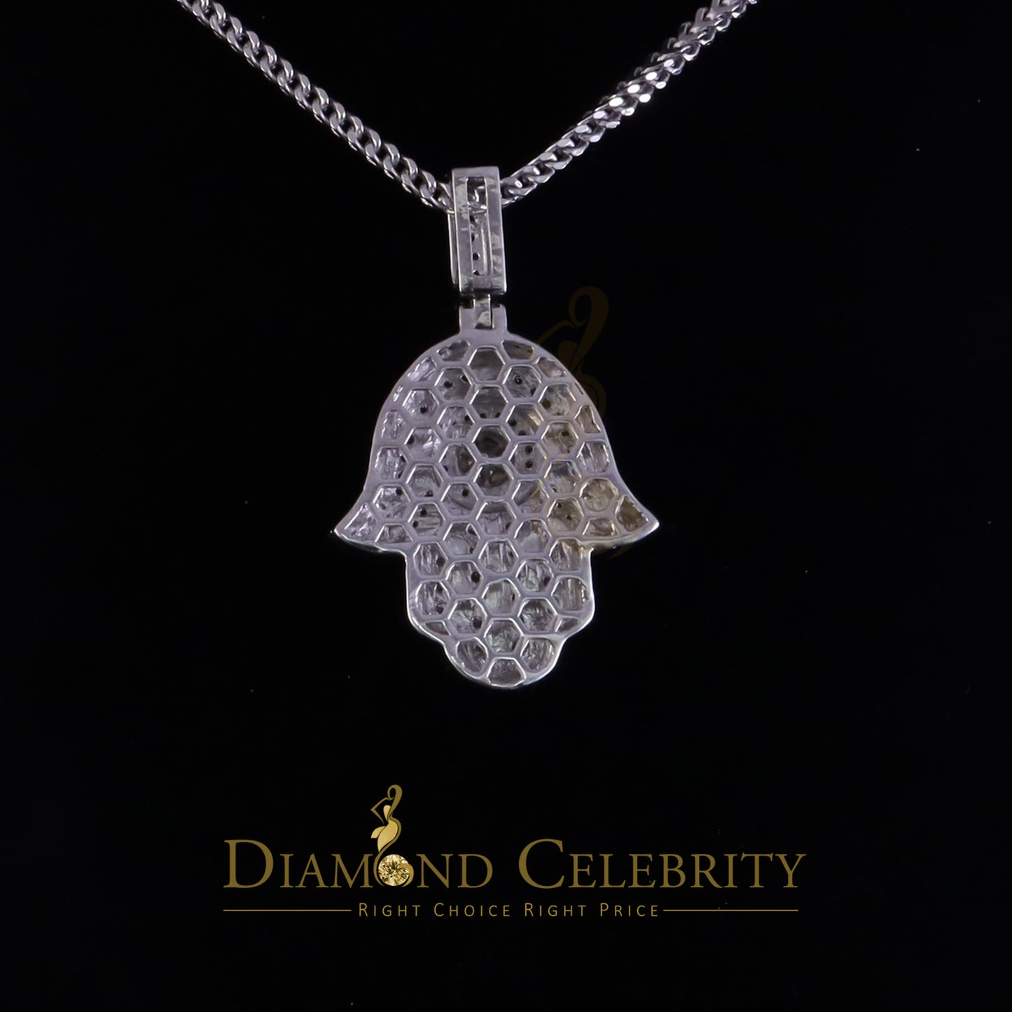 Diamondcelebritees Big 5CT VVS D Moissanite White 2.5 Inch Silver Charm Hamsa Pendant for Men/Women