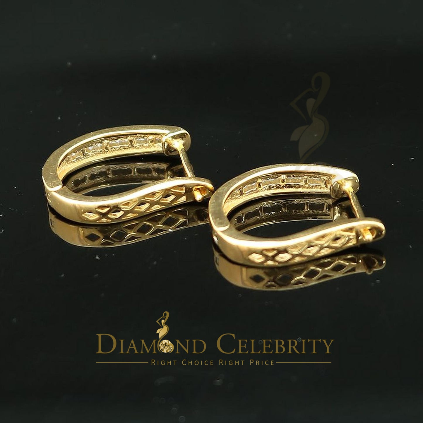 DiamondCelebritees 0.33ct Diamond 925 Sterling Silver Yellow Hoop Stud Earrings For Men's / Women's