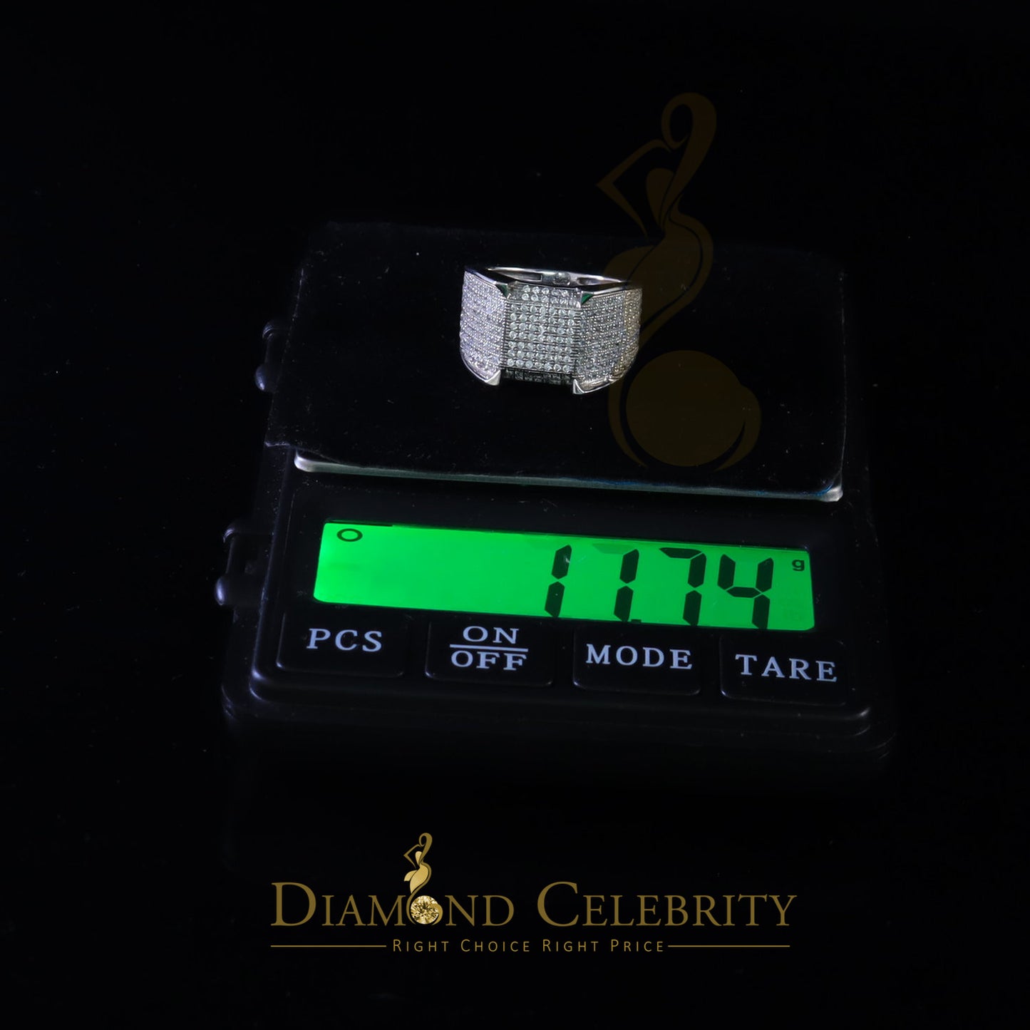 DiamondCelebritees Sterling 925 White Silver 3.20ct Square Cubic Zirconia Men Ring Size 10
