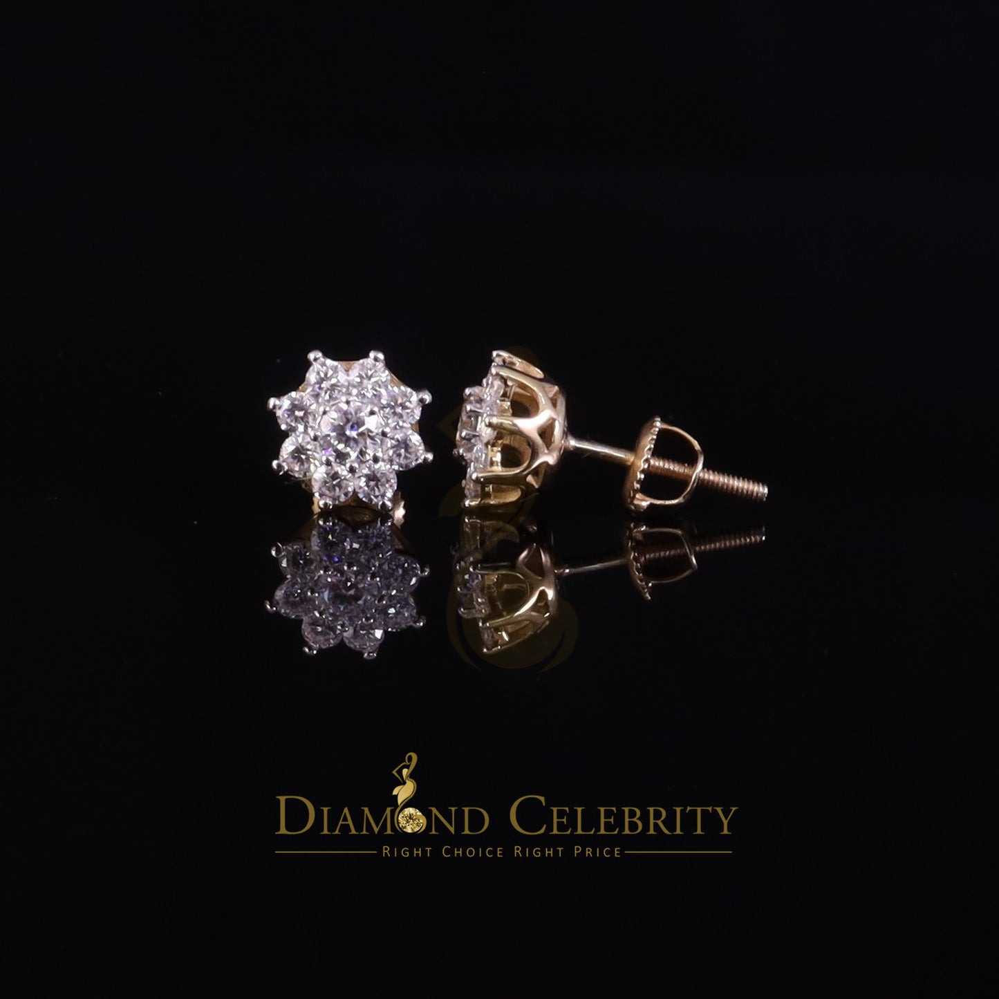 DiamondCelebritees Yellow Men's/Womens 925 Silver 1.00ct VVS 'D' Moissanite Floral Stud Earrings
