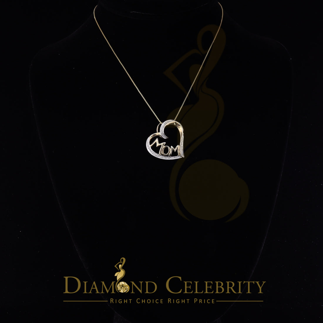 DiamondCelebritees Real 0.10ct Diamond 925 Sterling Silver MOM'S HEART Yellow Attractive Pendant
