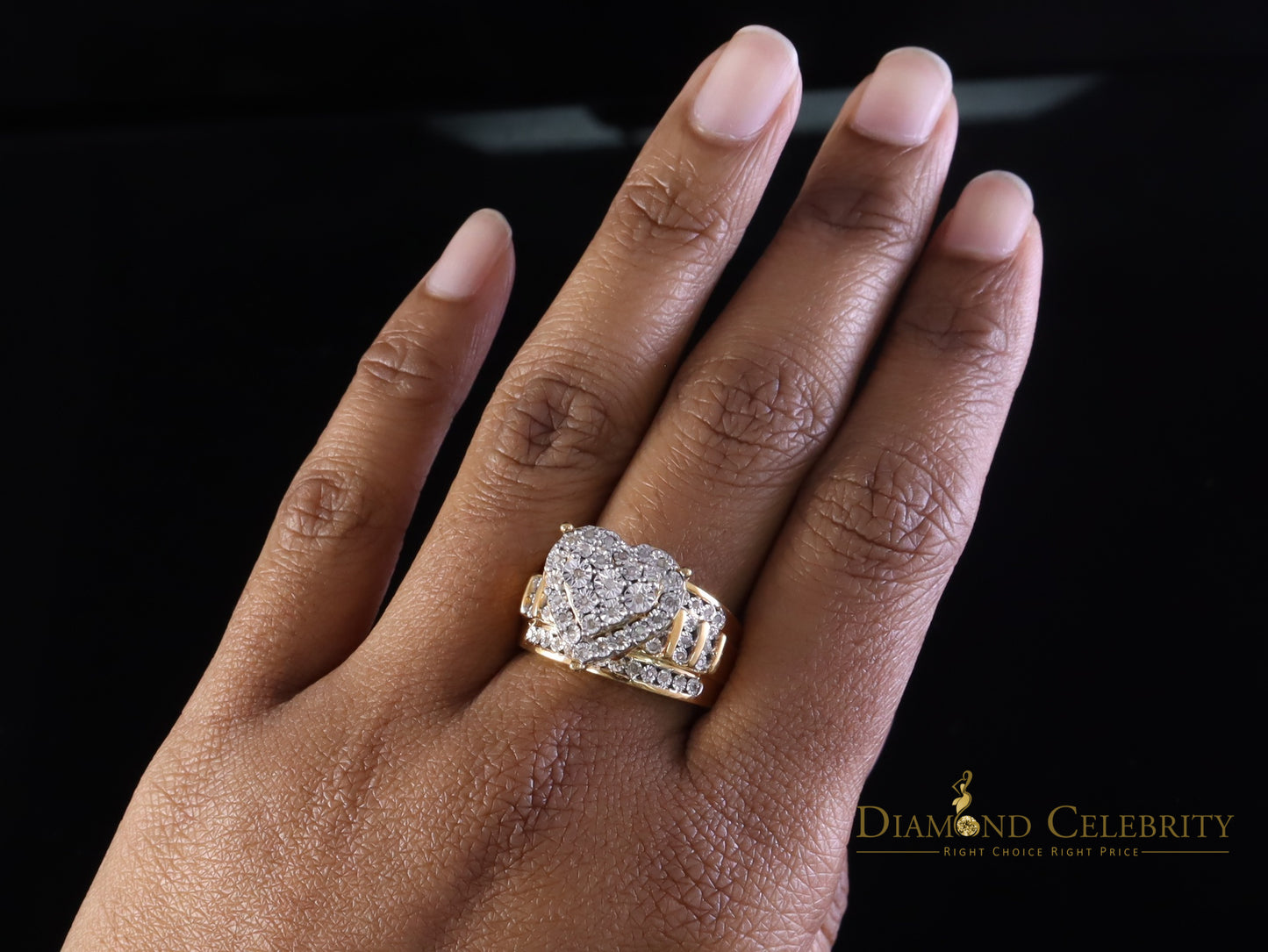 DiamondCelebritees Real Diamond 0.33ct Cindarella 925 Yellow Silver Women Engagement Heart Ring SZ7