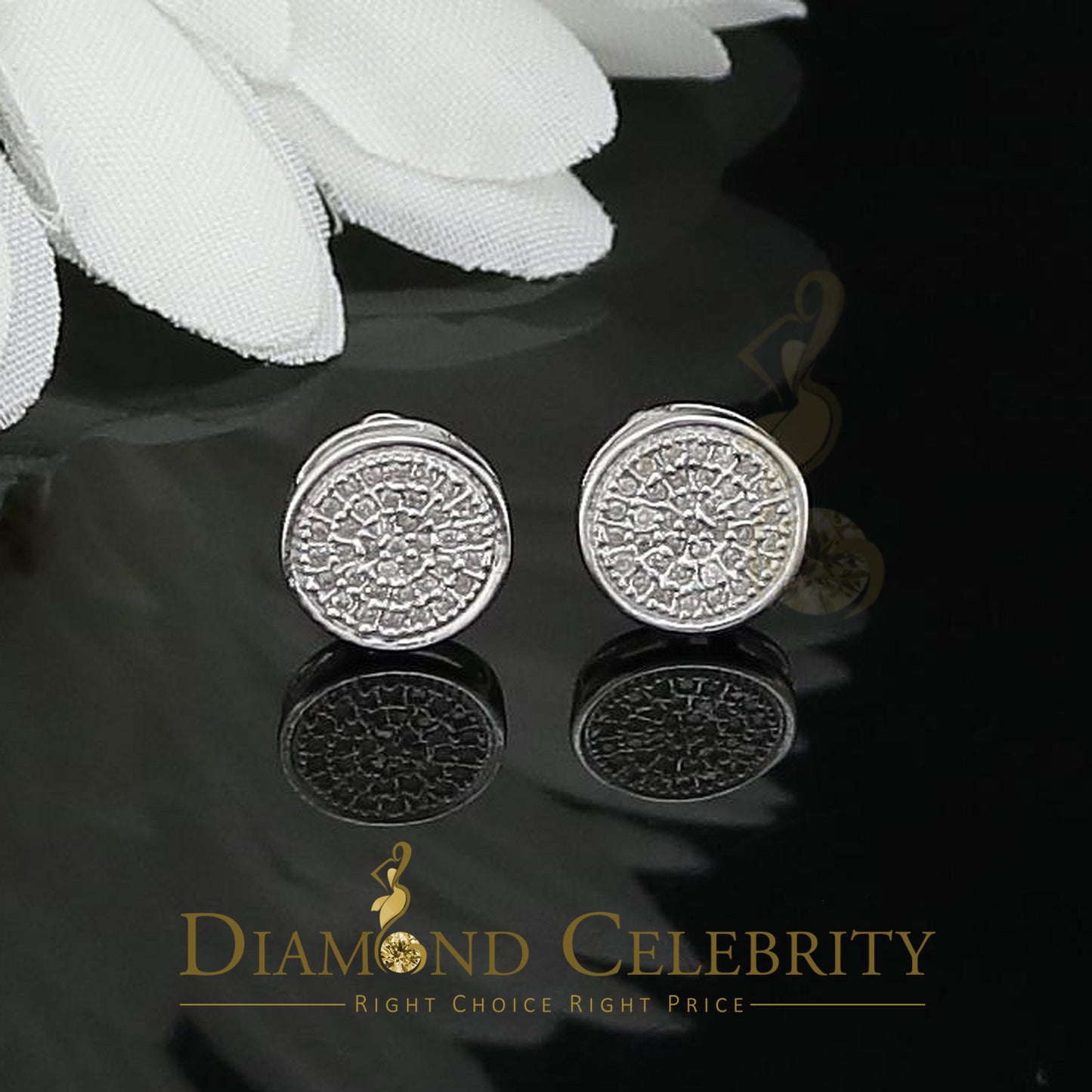 DiamondCelebritees 925 White Silver Hip Hop 0.15ct Diamond For Men's & Women's Round Stud Earrings