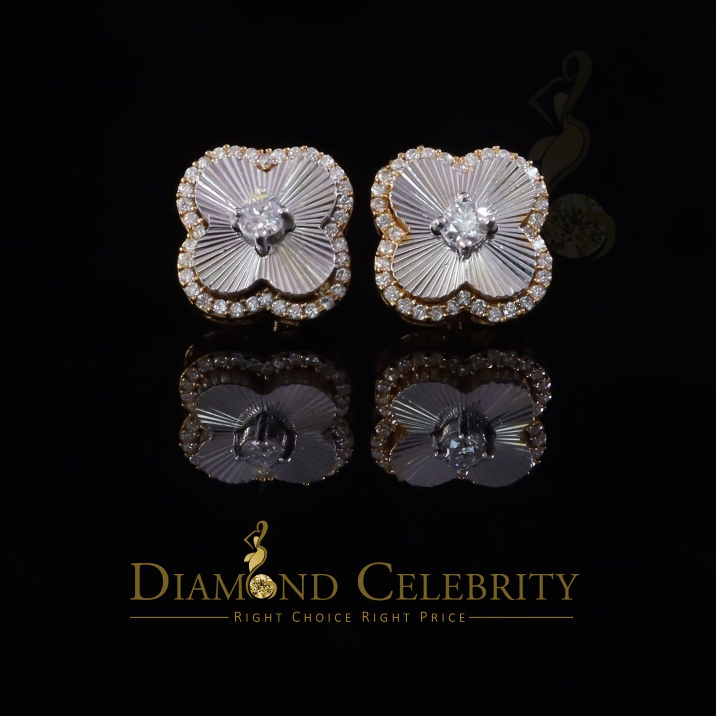 DiamondCelebritees 925 Yellow Silver0.66ct VVS 'D' Moissanite Square Stud Earring Men's/Womens