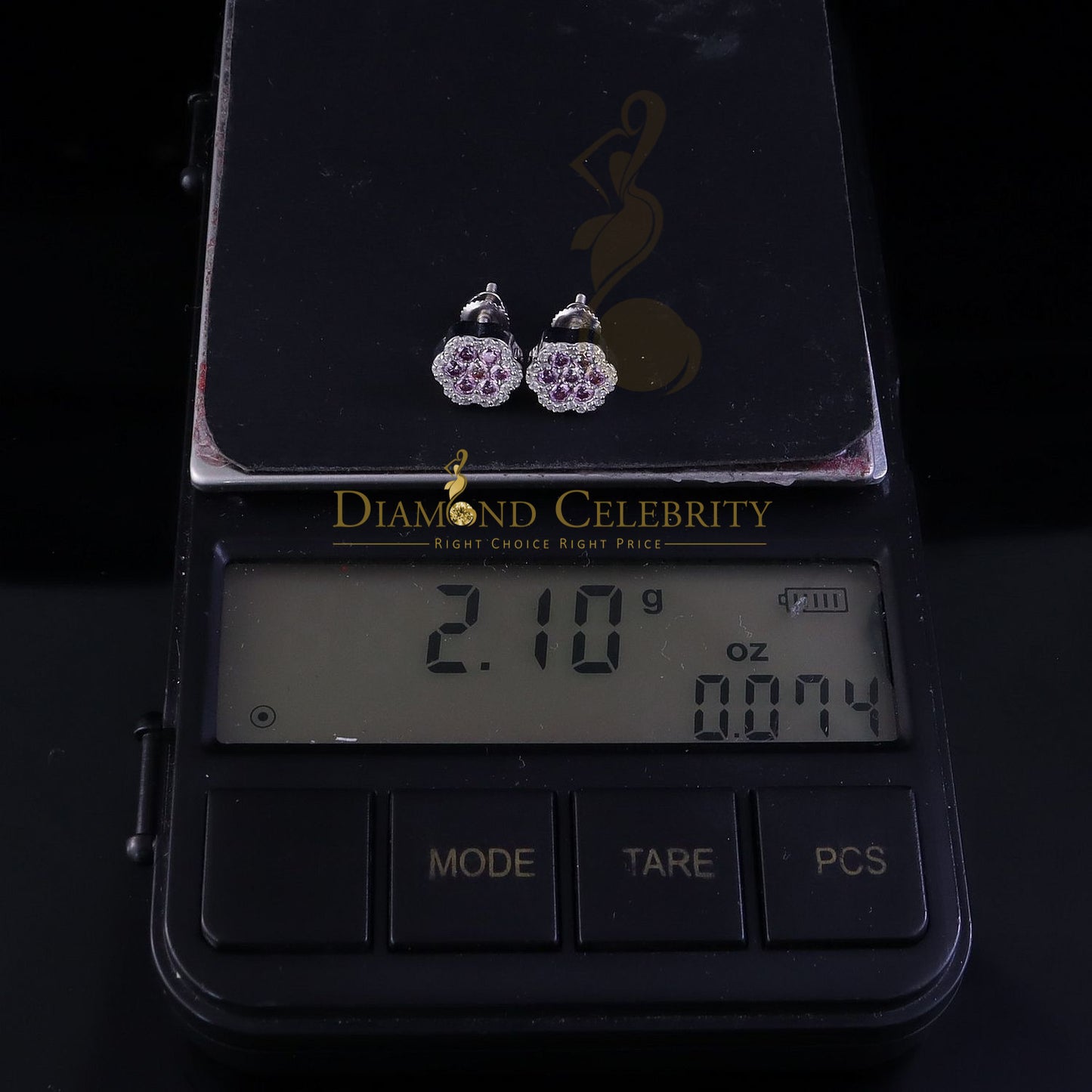 Diamondcelebritees Men's/Women's 925 Silver White 0.66ct VVS D Pink Moissanite Floral Stud Earrings