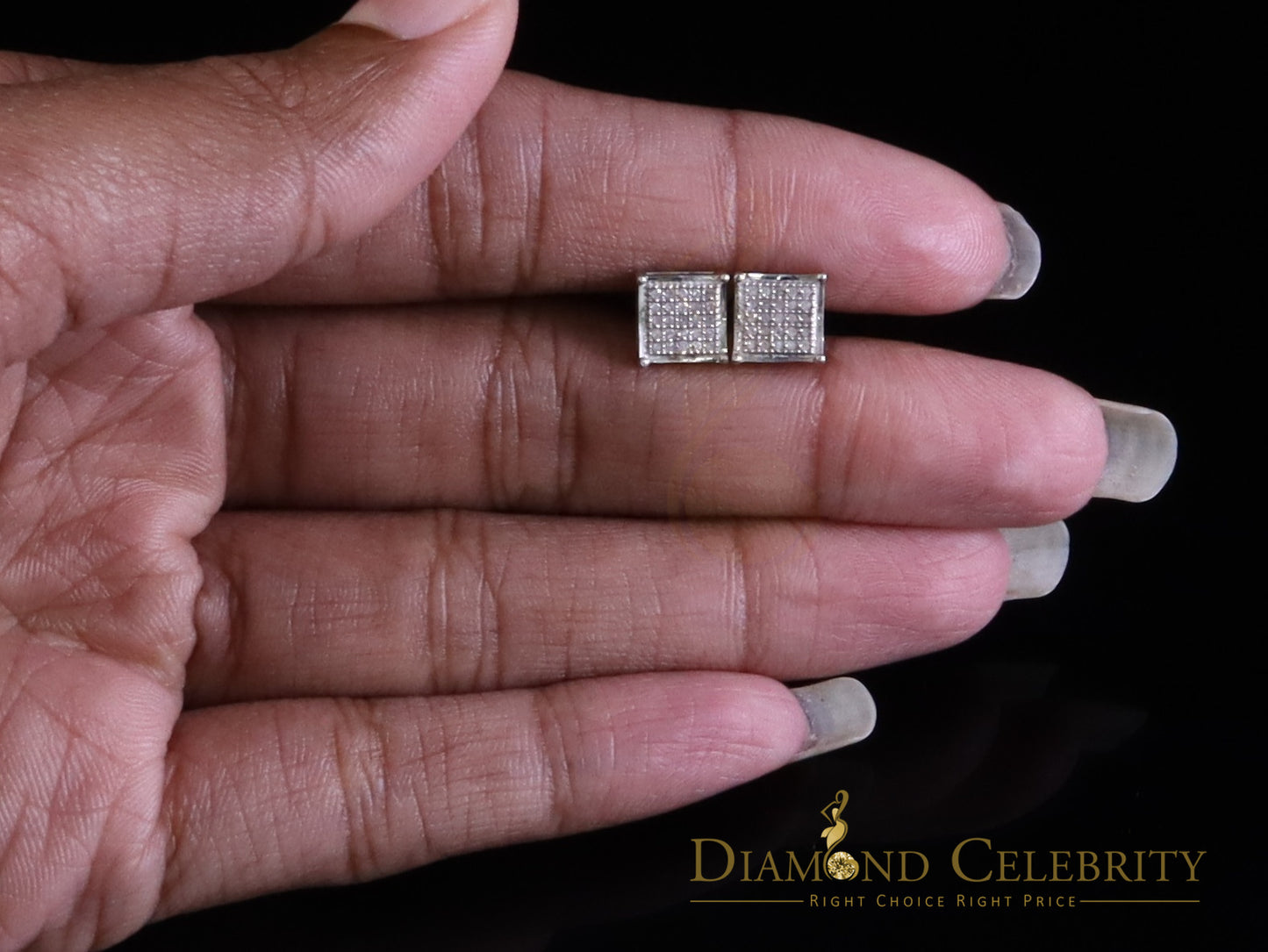 DiamondCelebritees 925 Sterling White Silver 0.15ct Diamond Womens and Men's Square Stud Earrings