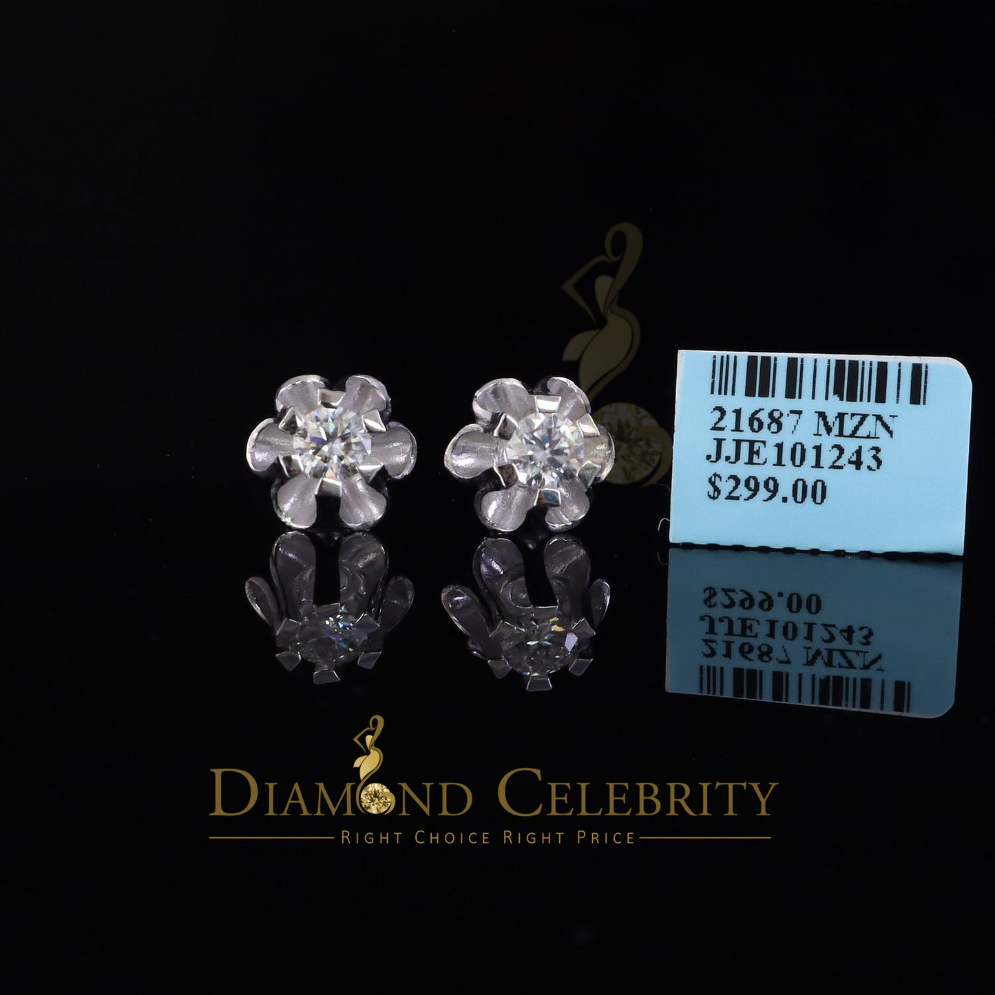 Diamondcelebritees 925 Silver Moissanite 1.00ct Buttercup Stud Earrings for Men and Women