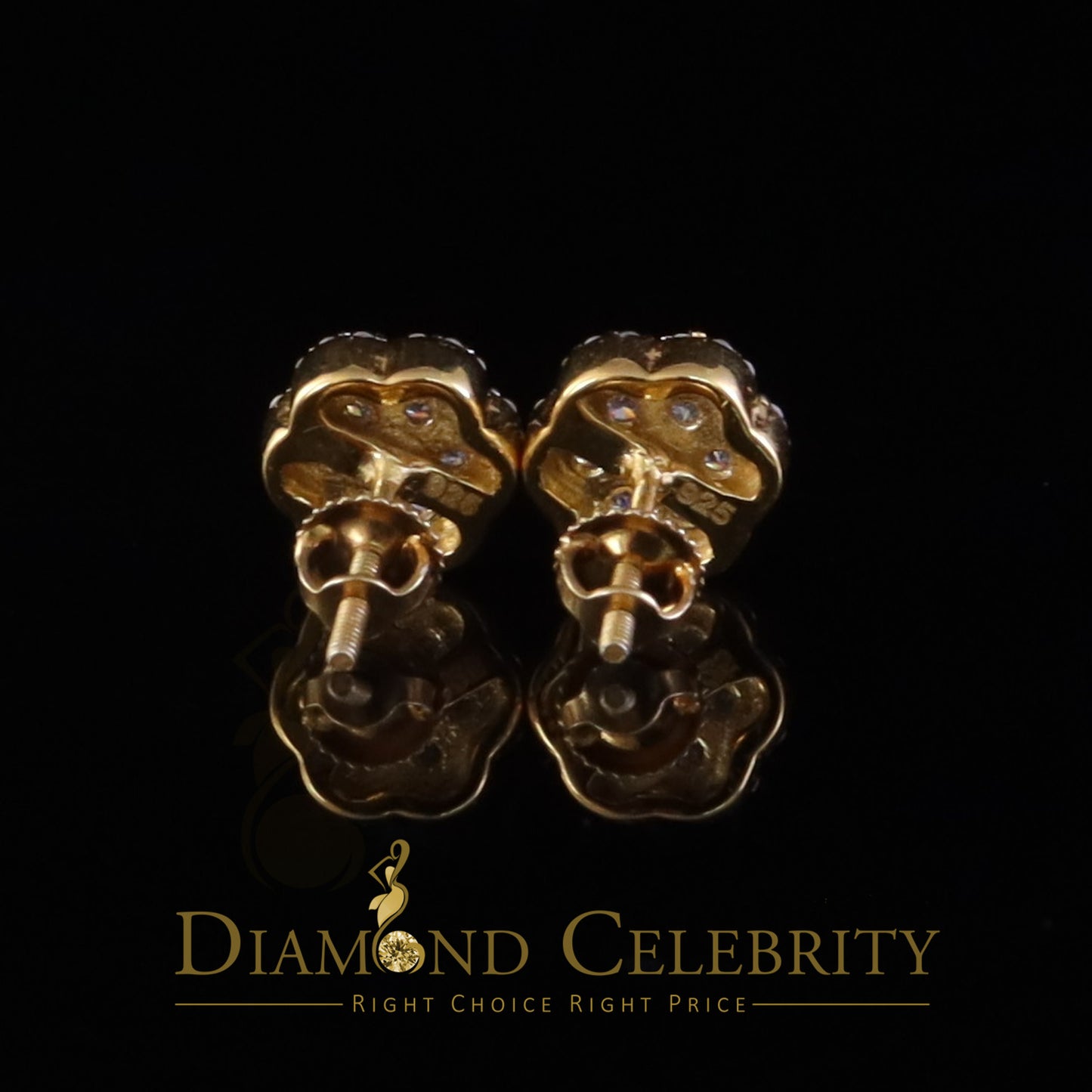 DiamondCelebritees 925 Yellow Silver 0.66ct VVS 'D' Moissanite Floral Stud Earring Men's/Womens