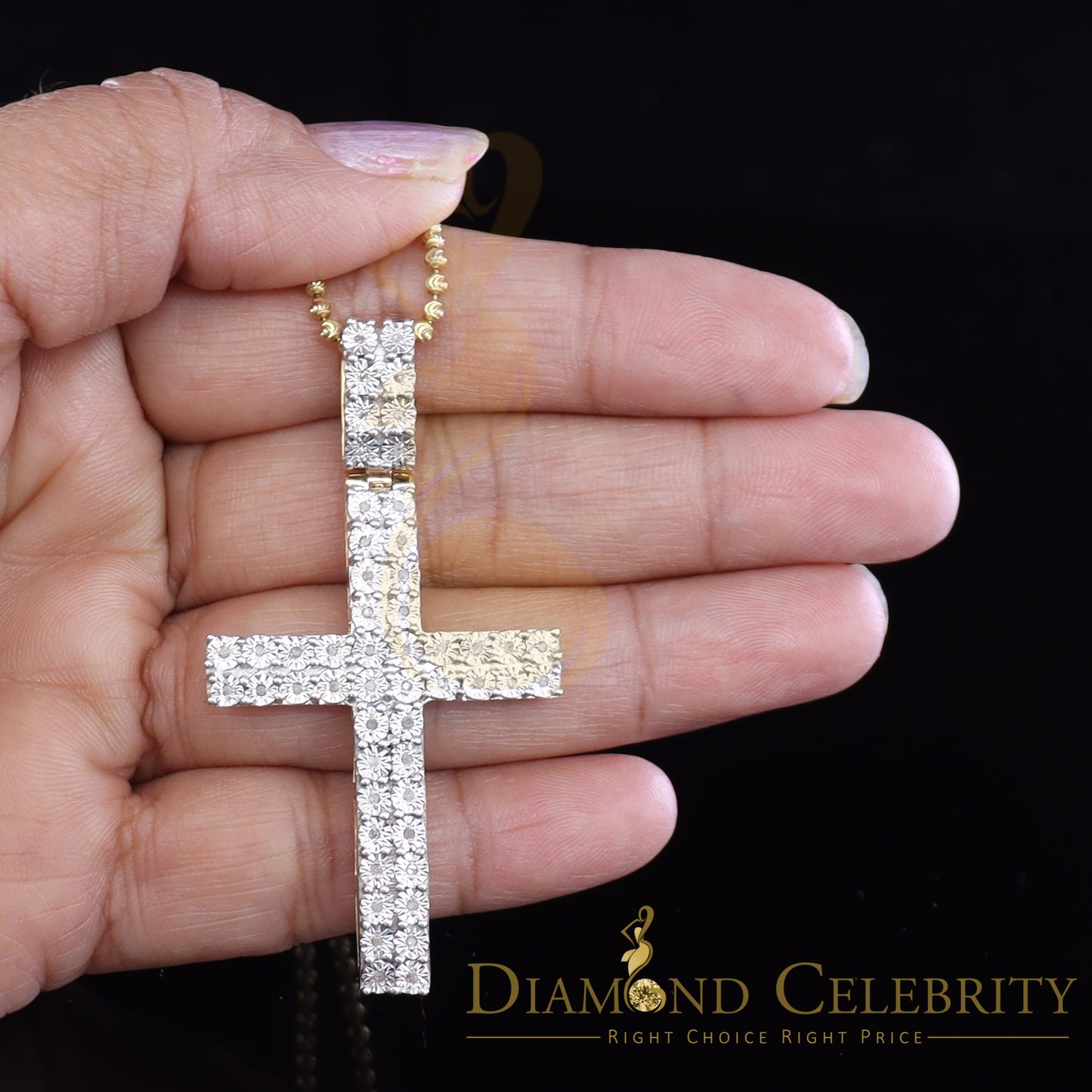 DiamondCelebritees Real 0.33ct Diamond Sterling Silver Yellow CROSS Charm Fashion Necklace Pendant