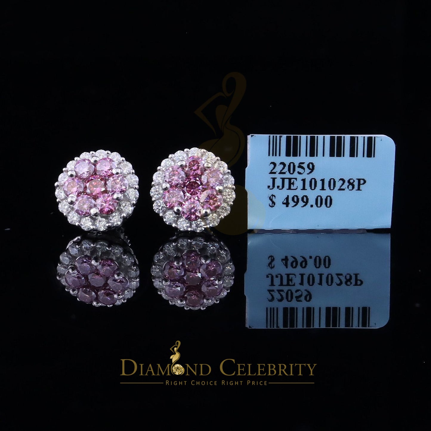 Diamondcelebritees 925 Silver White 2.00ct VVS 'D' Pink Moissanite Round Mens/Women's Stud Earrings