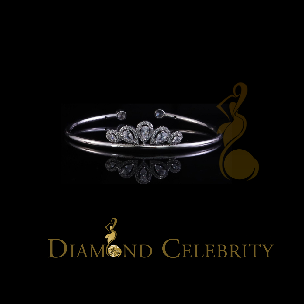 DiamondCelebritees 925 Sterling Silver Cubic Zirconia Stone Adjustable Crown White Bangle