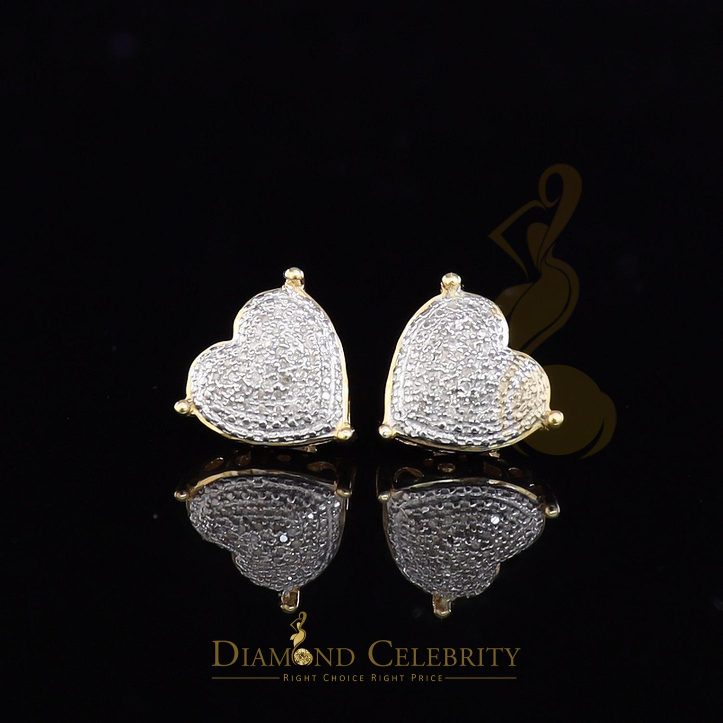 DiamondCelebritees Style Heart 925 Yellow Silver 0.25ct Diamond Women's & Men's Fashion Earrings