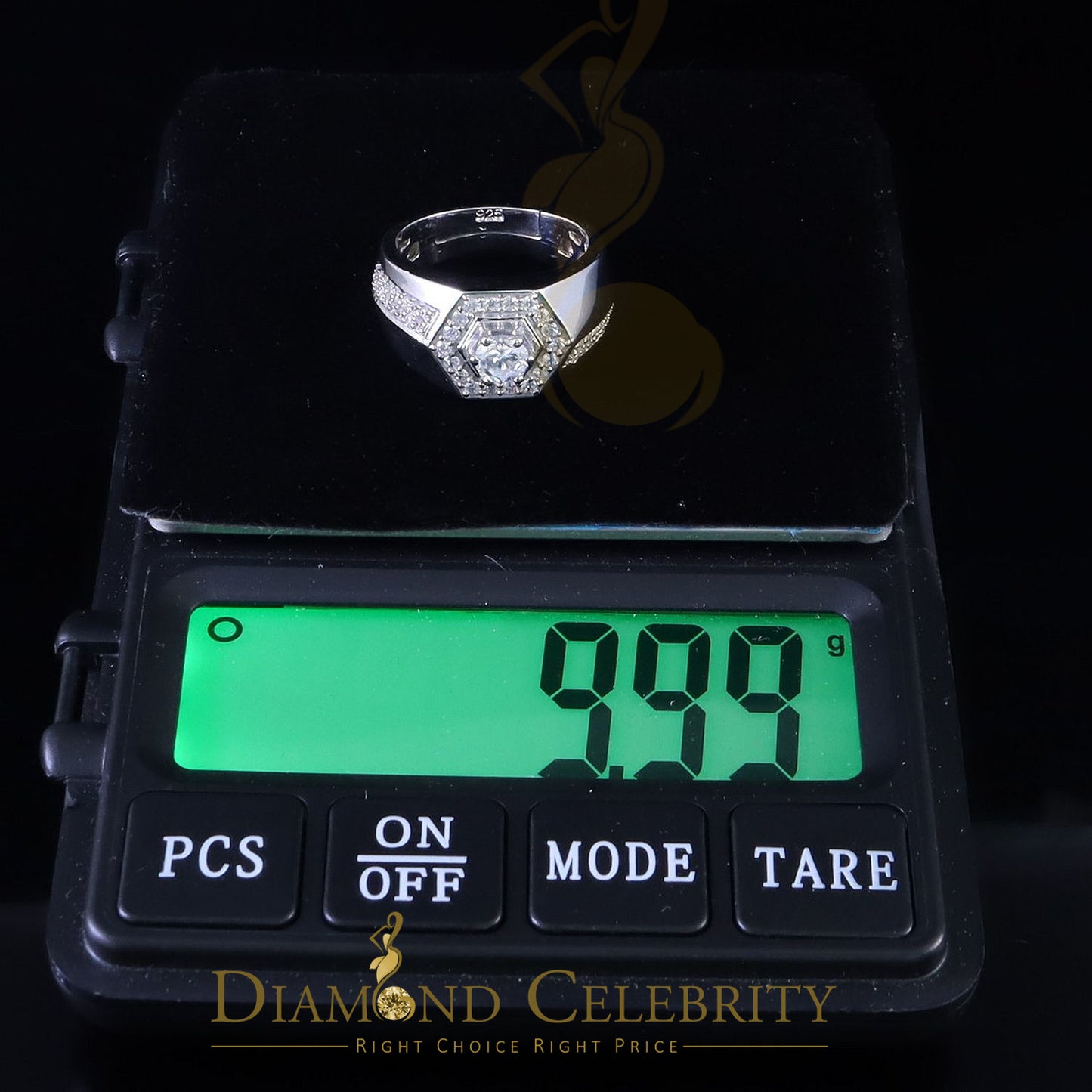 DiamondCelebritees 925 White Sterling Silver Cubic Zirconia 2.44ct Men Adjustable Ring Size 8 to 10