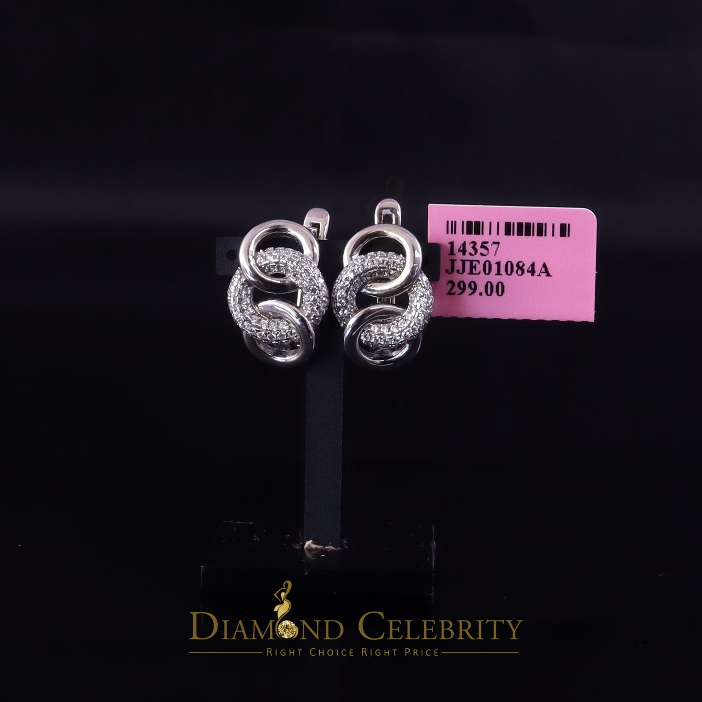 DiamondCelebritees 1.00ct Men hip hop white Gold 925 Sterling Silver Iced 3 row Huggie Hoop Earring