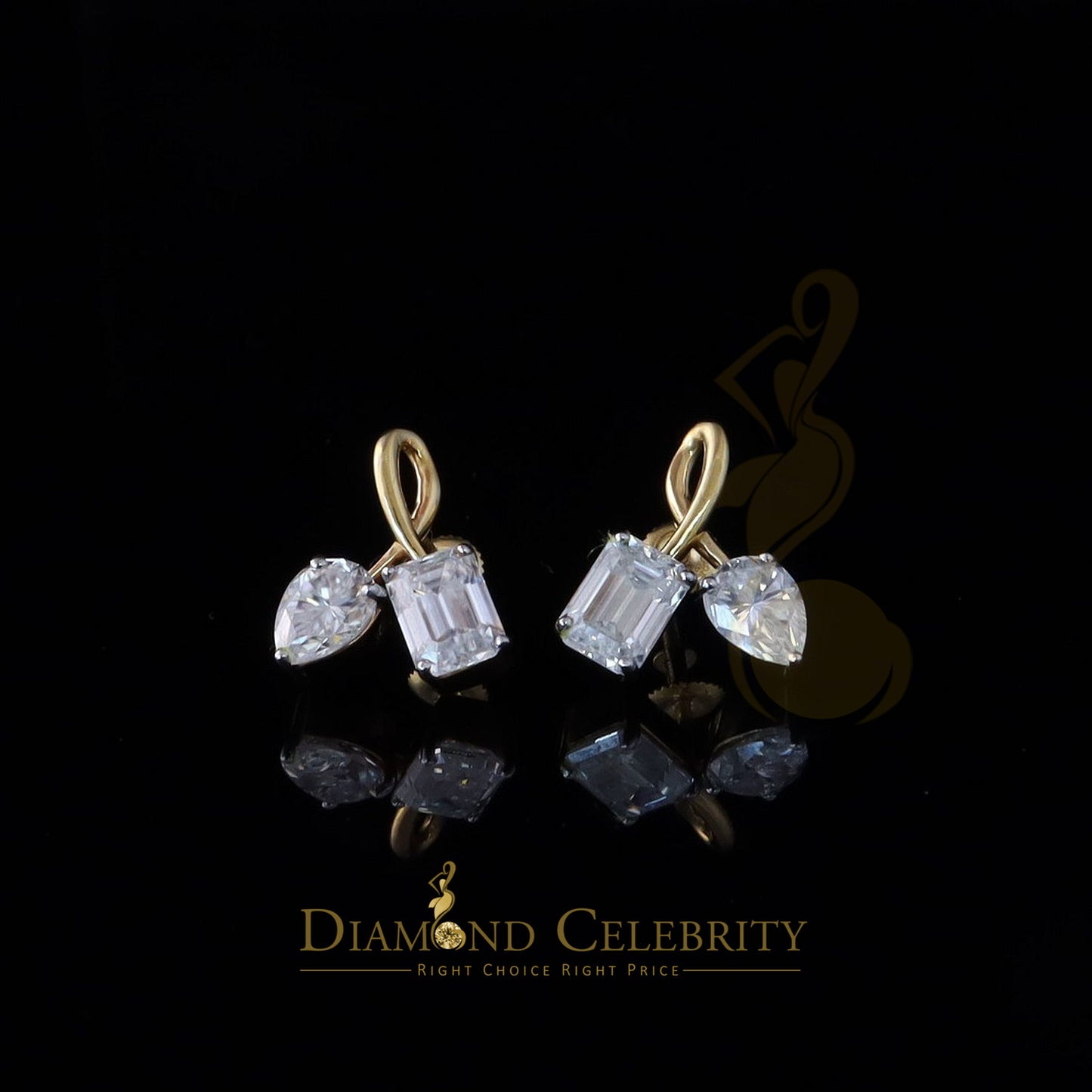 DiamondCelebritees Men's/Women's 925Silver Yellow3.50ct VVS D Moissanite Pear Emerald Stud Earrings