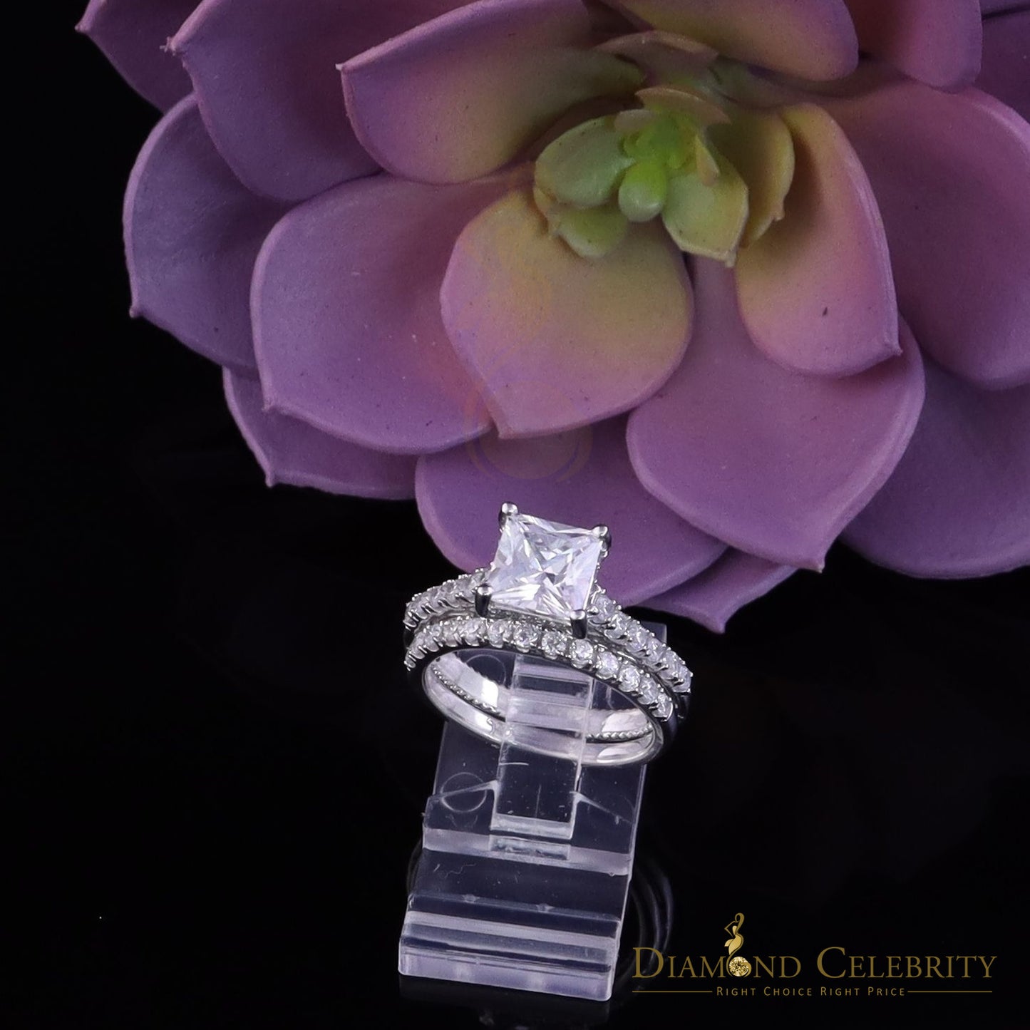 DiamondCelebritees 4.30ct White Cubic Zirconia 925 Sterling Silver Bridal Fashion Womens Ring SZ 7