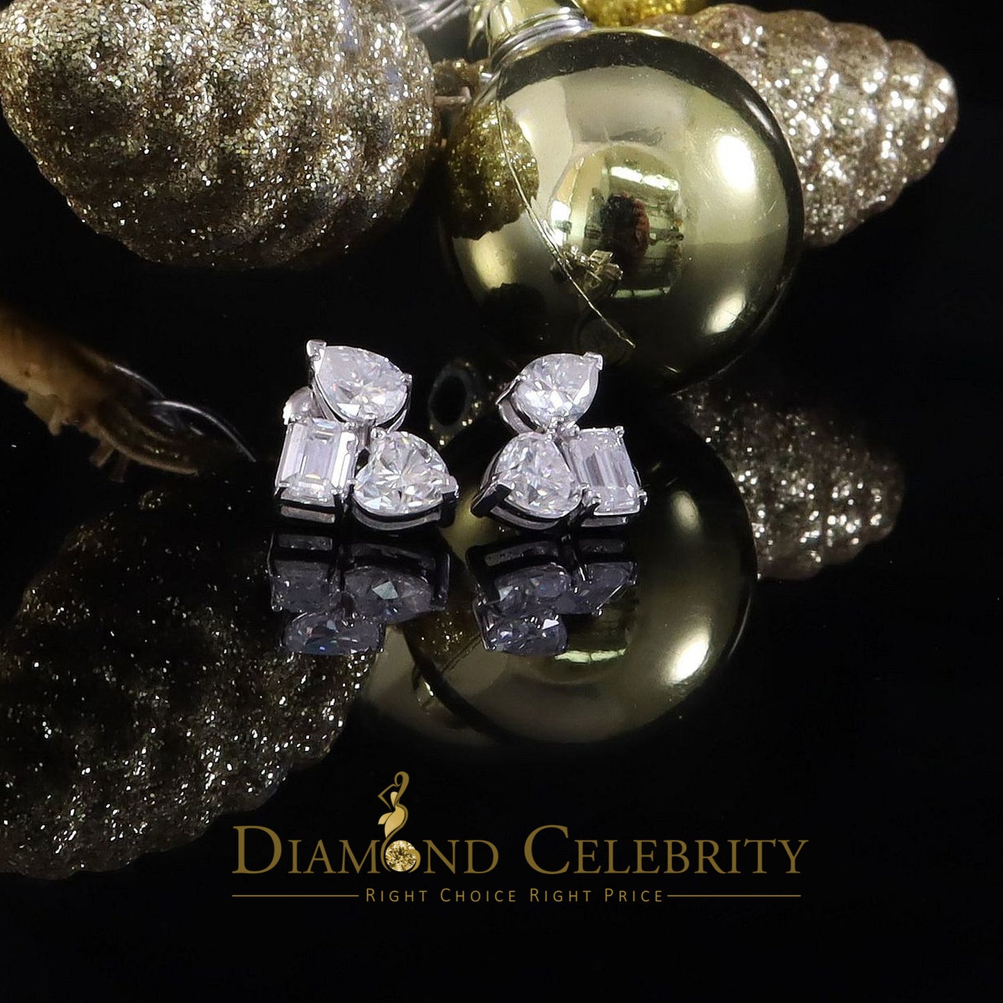 Diamondcelebritees 5.00 CT VVS 'D' Moissanite Women's Tri 925 Silver White Toi et Moi Stud Earrings
