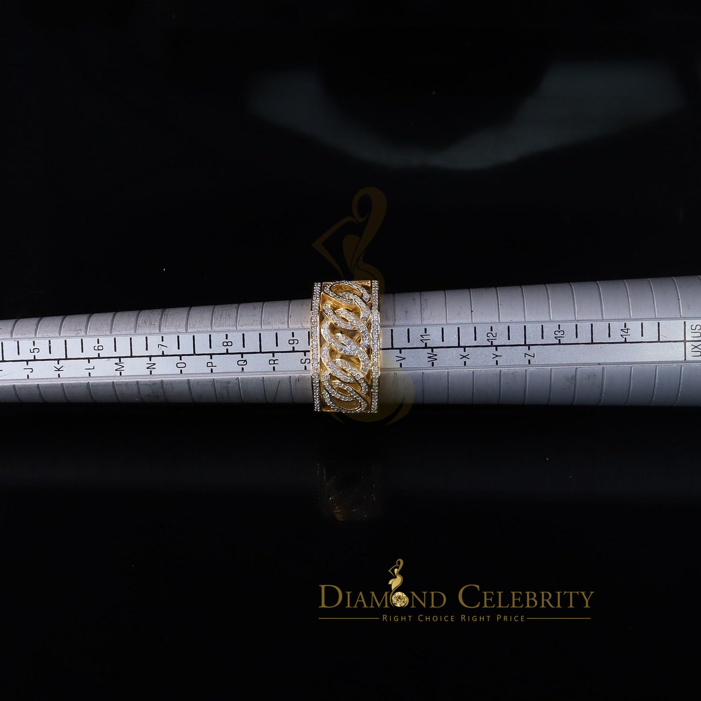 Stylish Cuban Yellow Silver Micro Real Diamond 0.50 CT 925 Men's Band Ring Sz 10