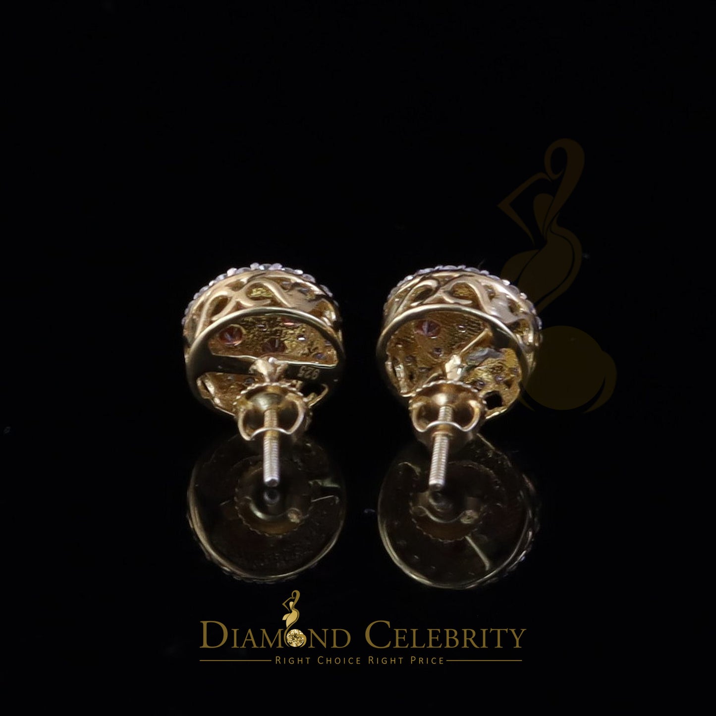 DiamondCelebritees Women's 925 Silver Yellow 1.00ct VVS 'D' Pink Moissanite Round Stud Earrings