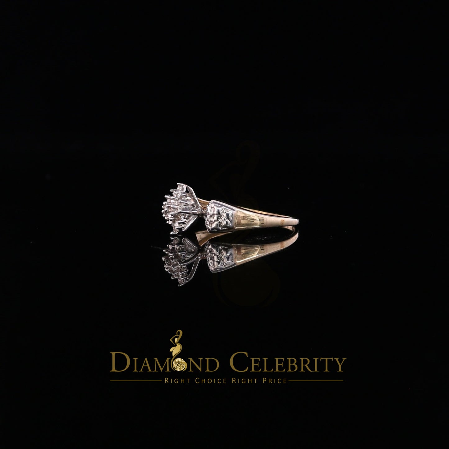 DiamondCelebritees Real 10 kt Yellow Gold with 0.02 CT Real Diamond Flower style Ring Size 6.5