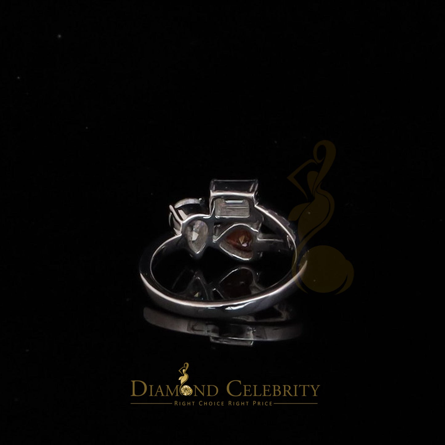 DiamondCelebritees 2.50CT Women's925 Silver VVS D Pink&White Moissanite Toi Moi RingSZ 7