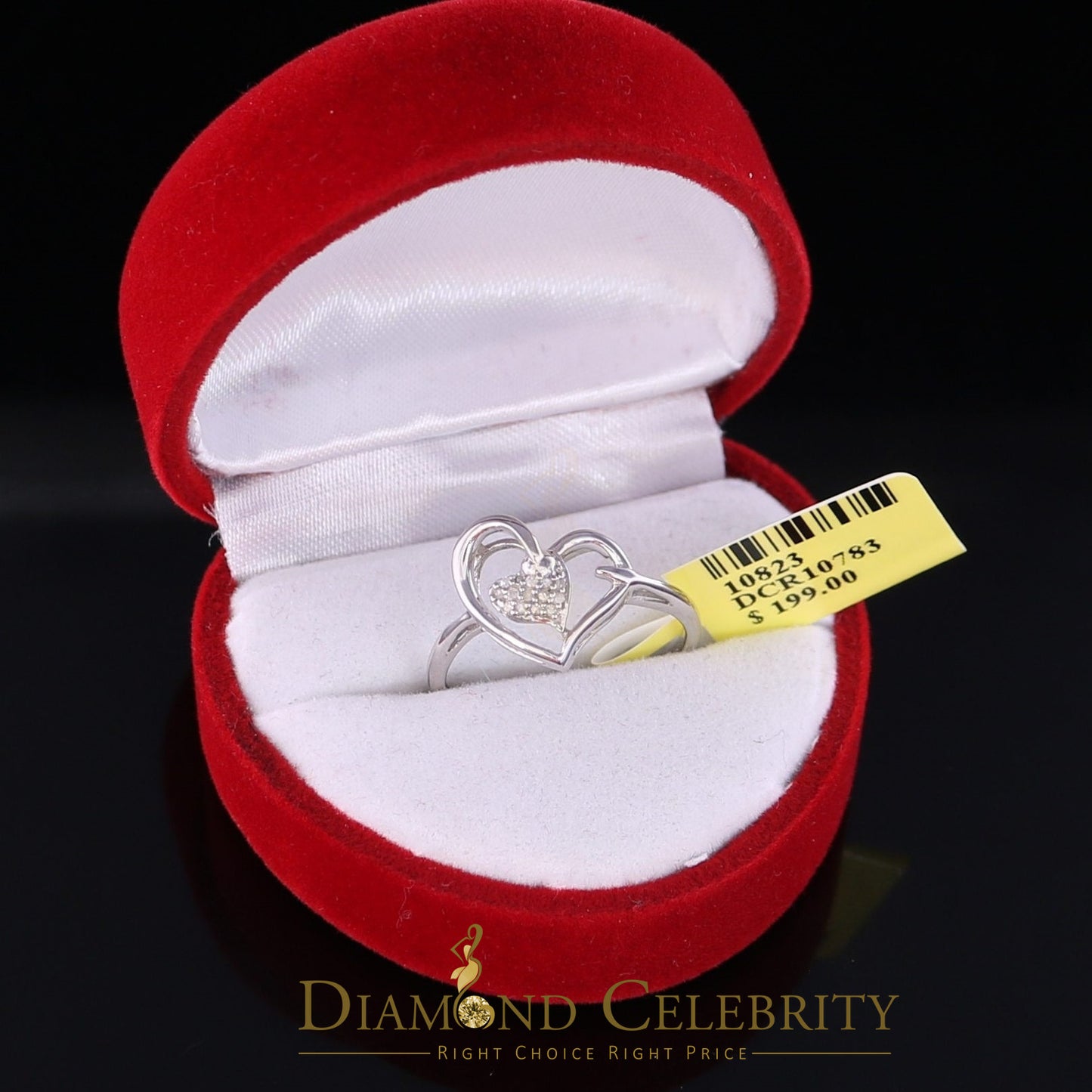 DiamondCelebritees Real Diamond 0.05ct 925 Sterling White Silver Heart Engagement Womens Ring SZ 7