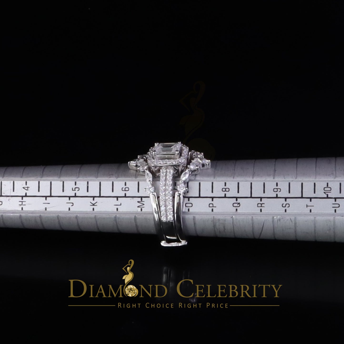 DiamondCelebritees 925 Silver Moissanite White 2.0ct Emerald Cut Round Guard Wrap womens Rings SZ 7