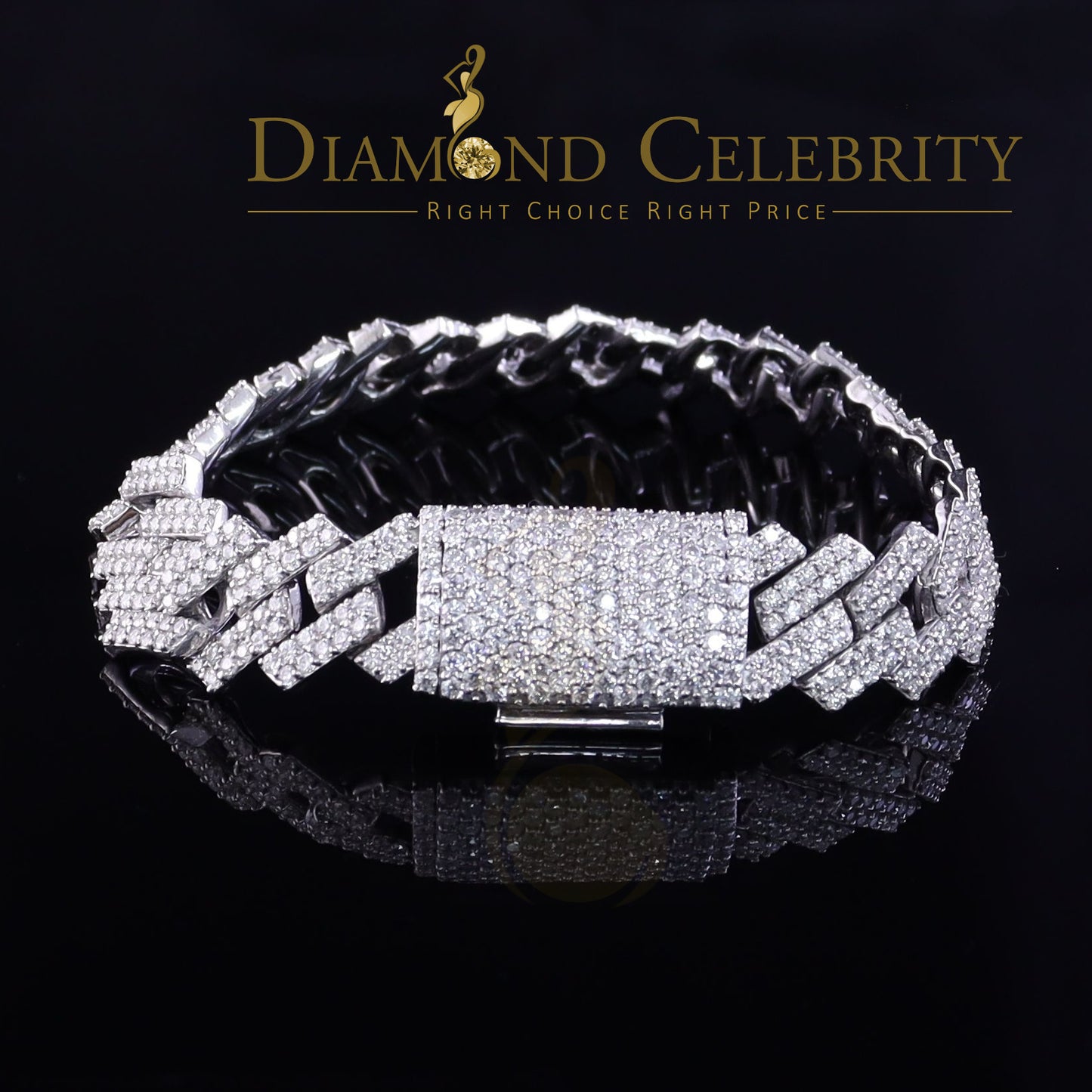 Diamondcelebritees Monaco Men's Bracelet 925 Silver White 15ct Moissanite size 8 inch & Width 14mm