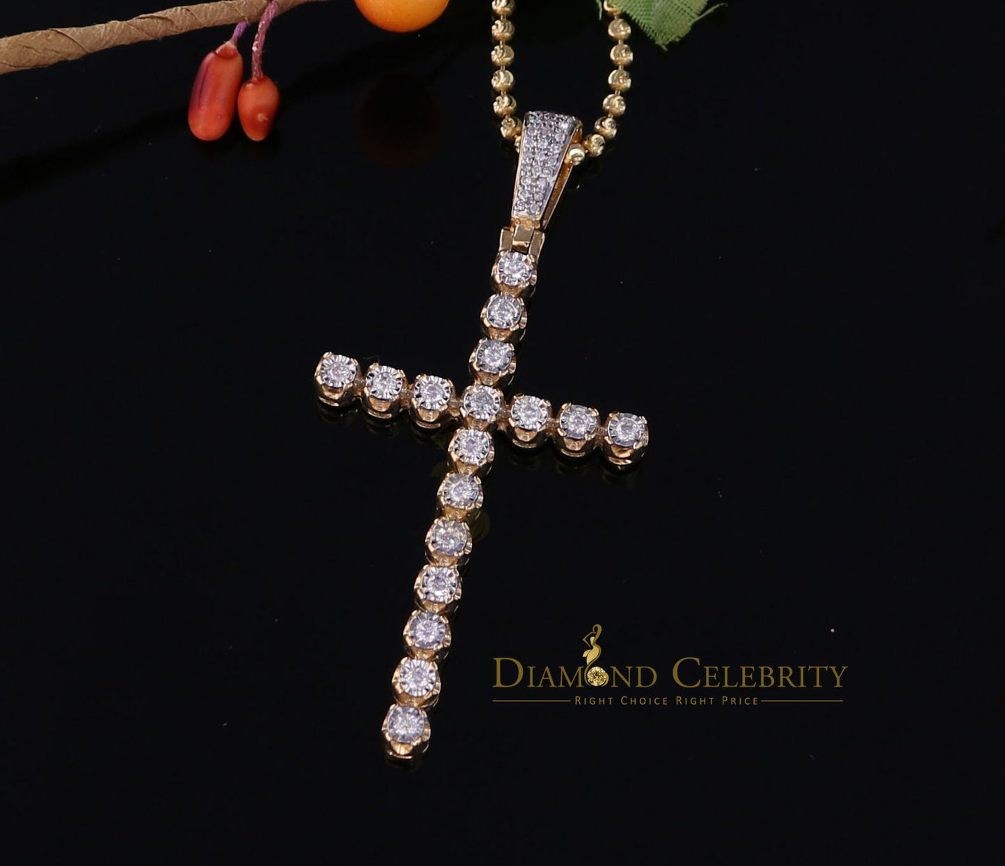 DiamondCelebritees Real 1.0ct Diamond Sterling Silver CROSS Charm Fashion Necklace Yellow Pendant