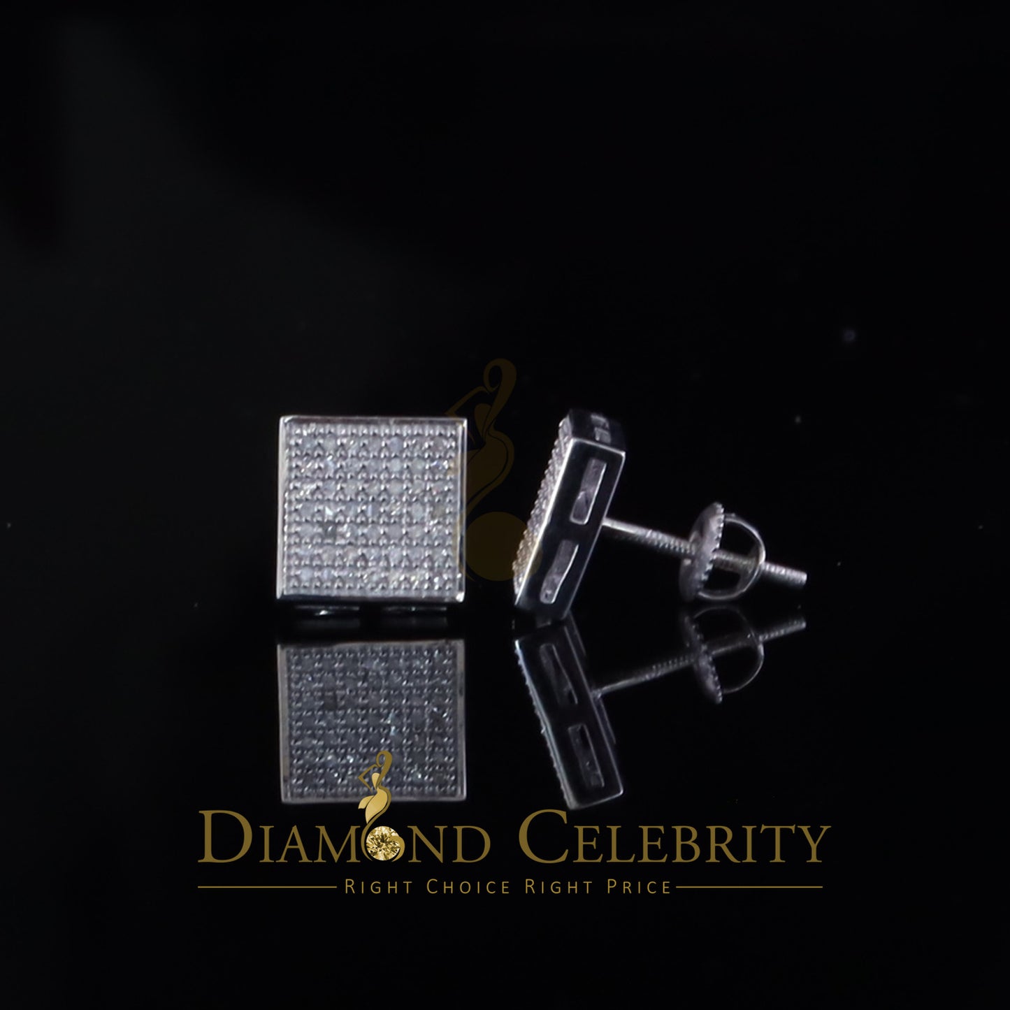 DiamondCelebritees 925 Sterling Silver Diamond White 0.25ct Princess Shape Stud Earring For Womens