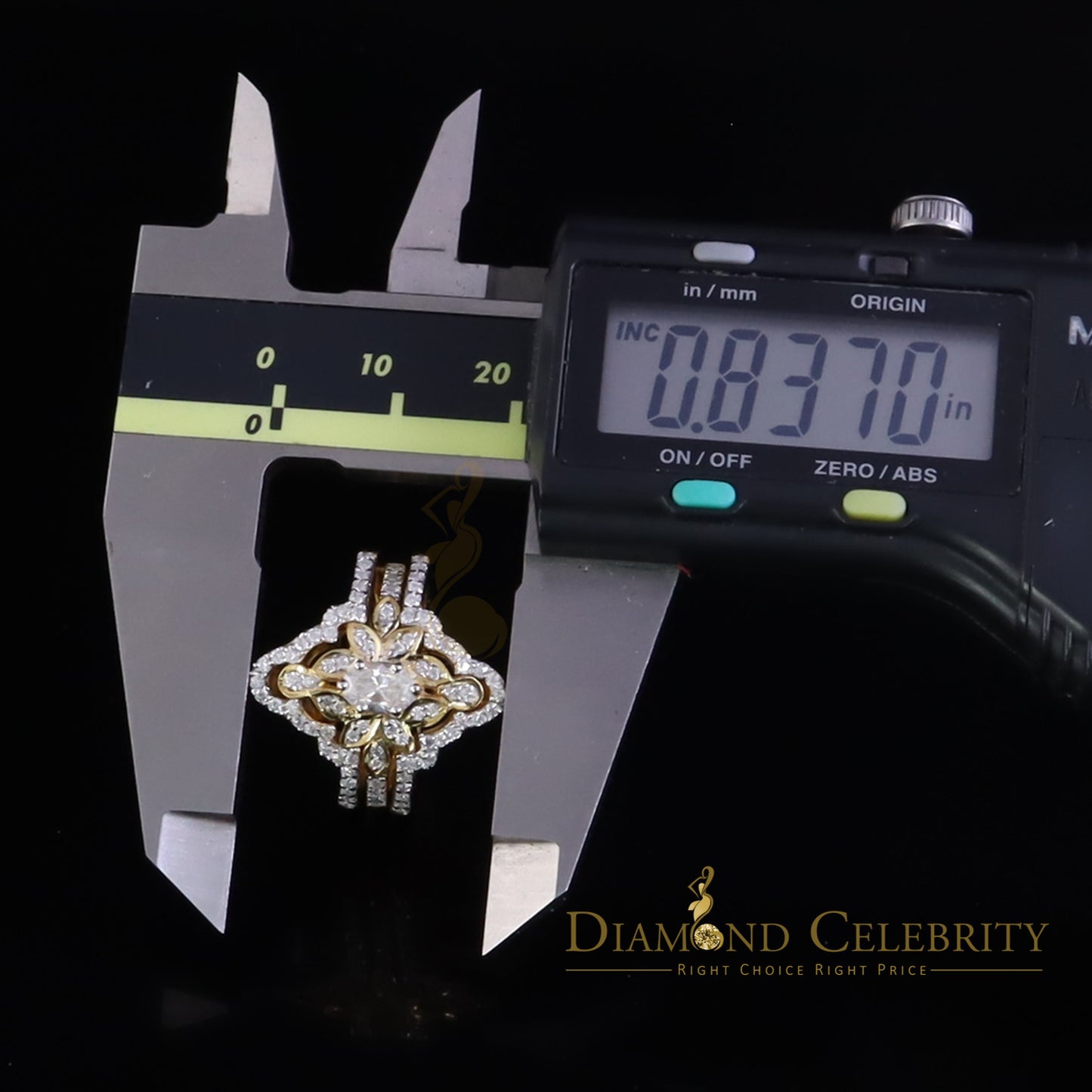 DiamondCelebritees 2.00ct VVS D Moissanite Fancy Ring W/ Guard in SZ 7 Yellow 925 Silver for Women