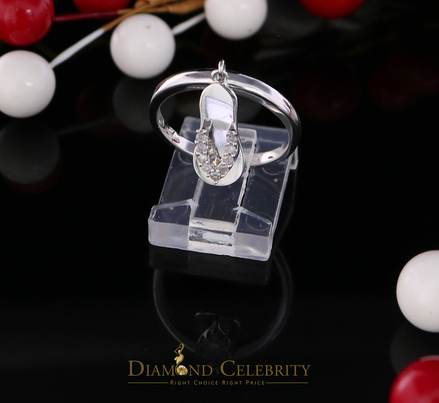 DiamondCelebritees Real 10kt White Gold with 0.08CT Real Diamond Slipper Style Style Ring size 7