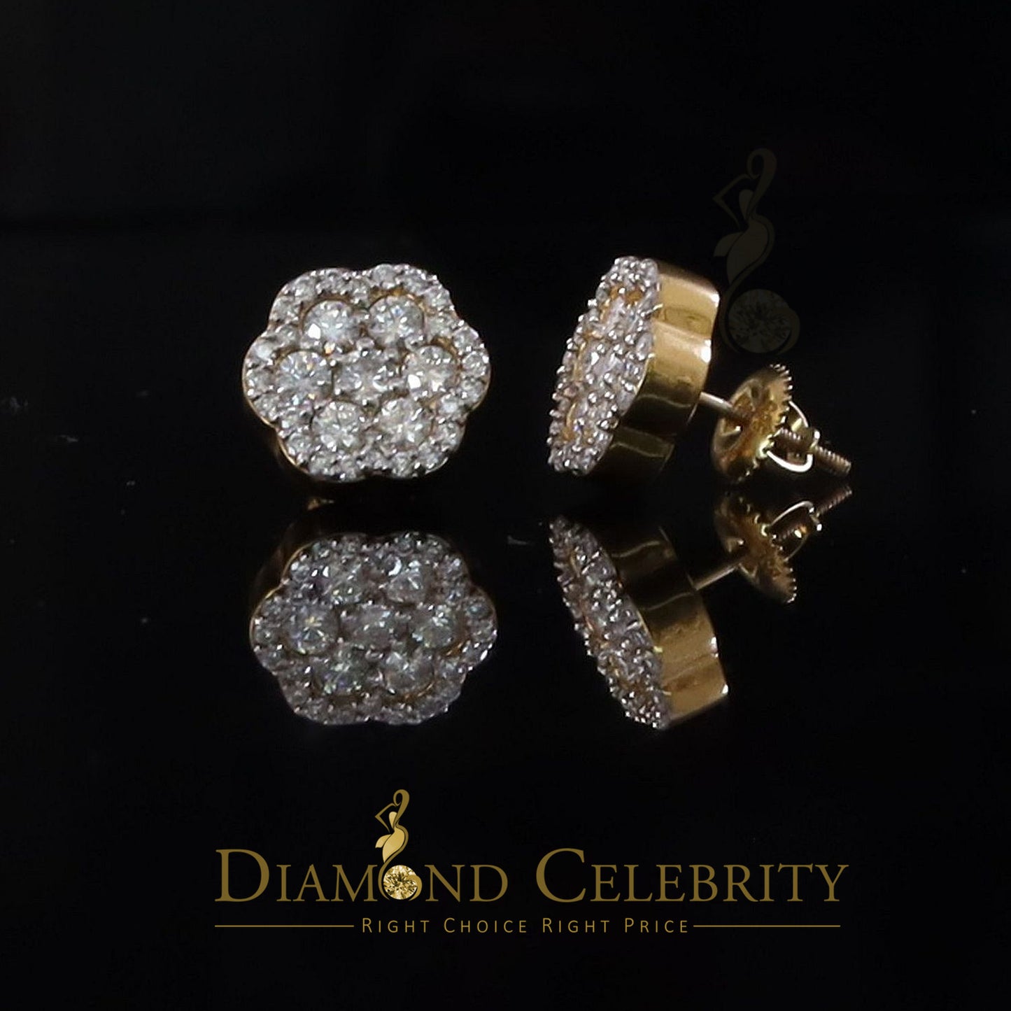 DiamondCelebritees Yellow Floral 1.50ct VVS 'D' Moissanite 925 Stud Earrings Men's/Women