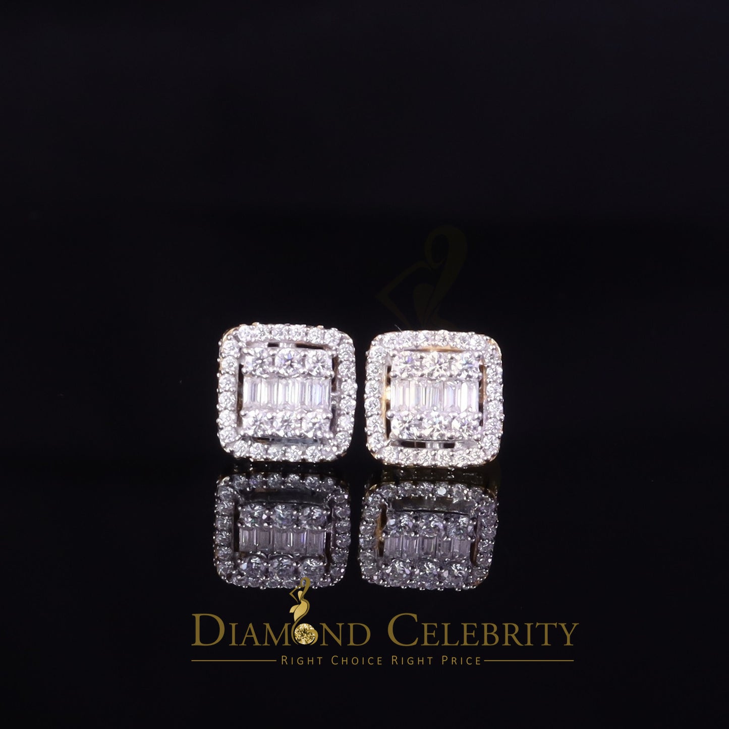 DiamondCelebritees Men's/Womens 925 Silver Yellow 1.10ct VVS 'D' Moissanite Square Stud Earrings