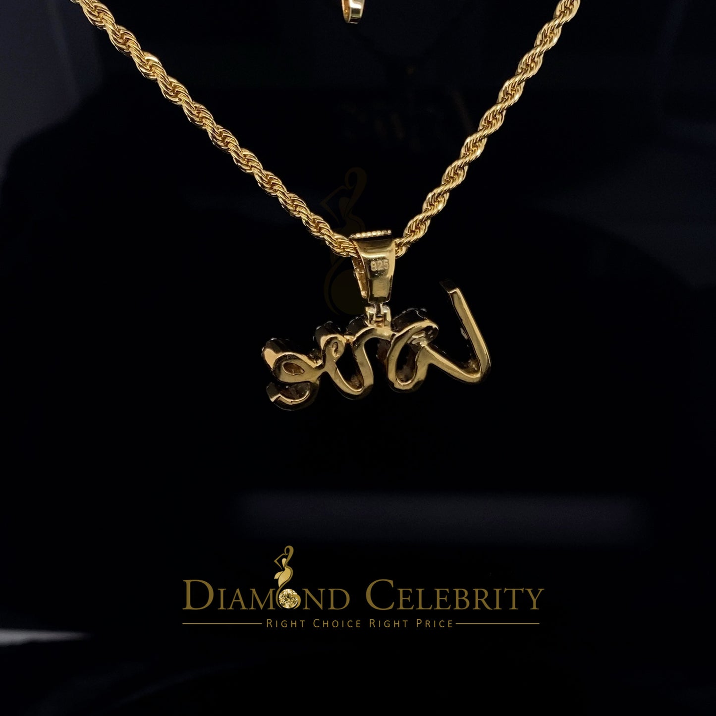 Diamondcelebritees Love Pendant for Women's 925 Yellow Silver1.00ct VVS D Clr. Round Moissanite
