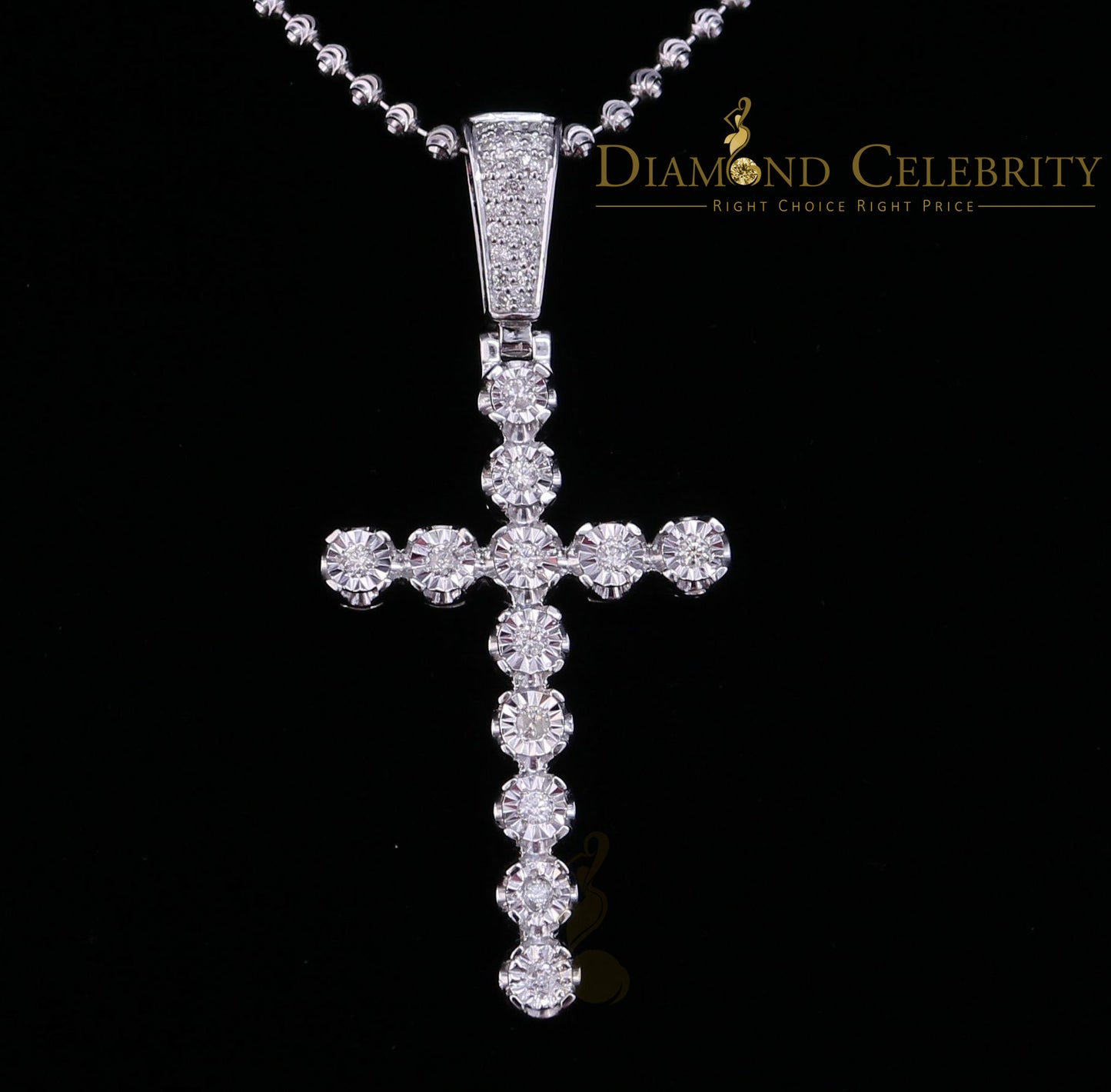 DiamondCelebritees Real 1.25ct Diamond Sterling Silver CROSS Charm Necklace Pendant in White